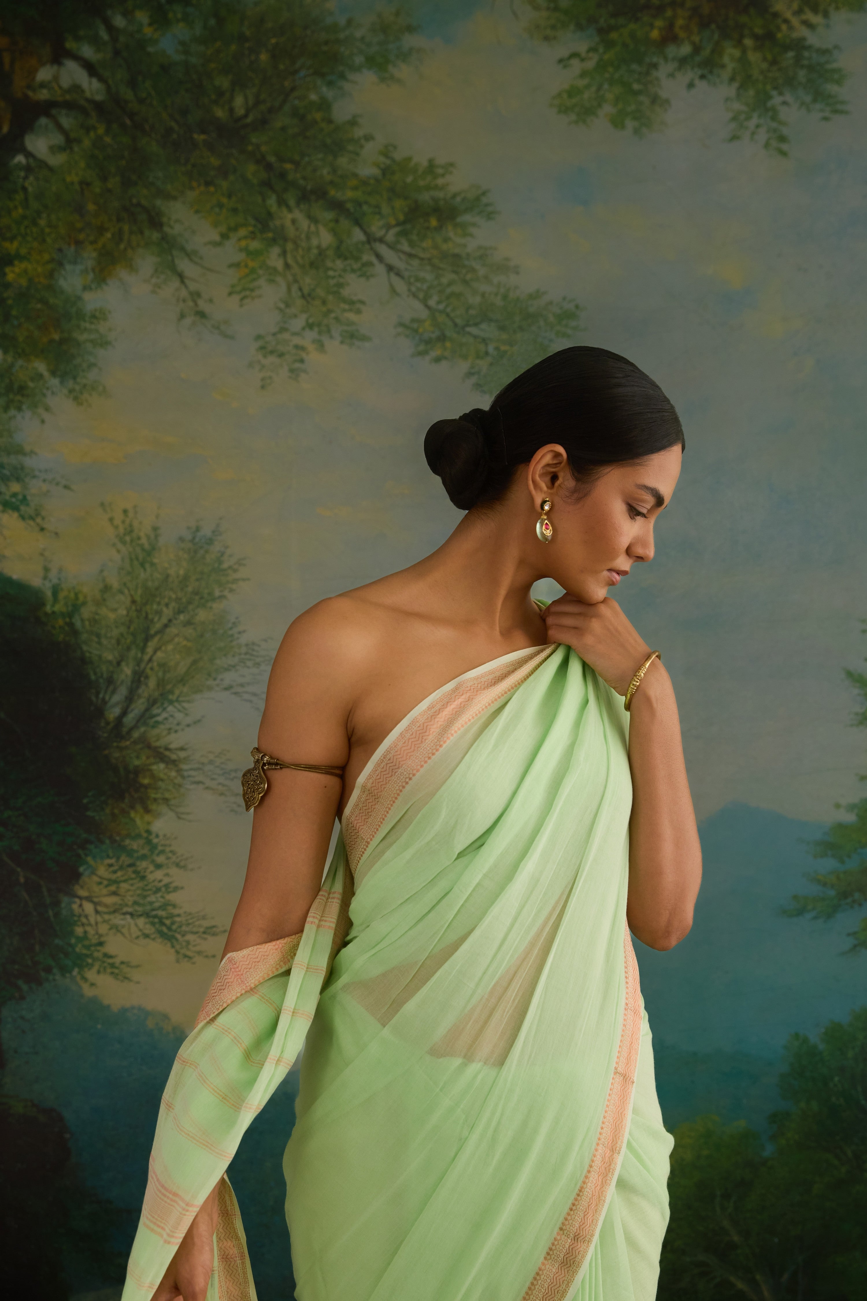 Mint Green Cotton Handwoven Saree