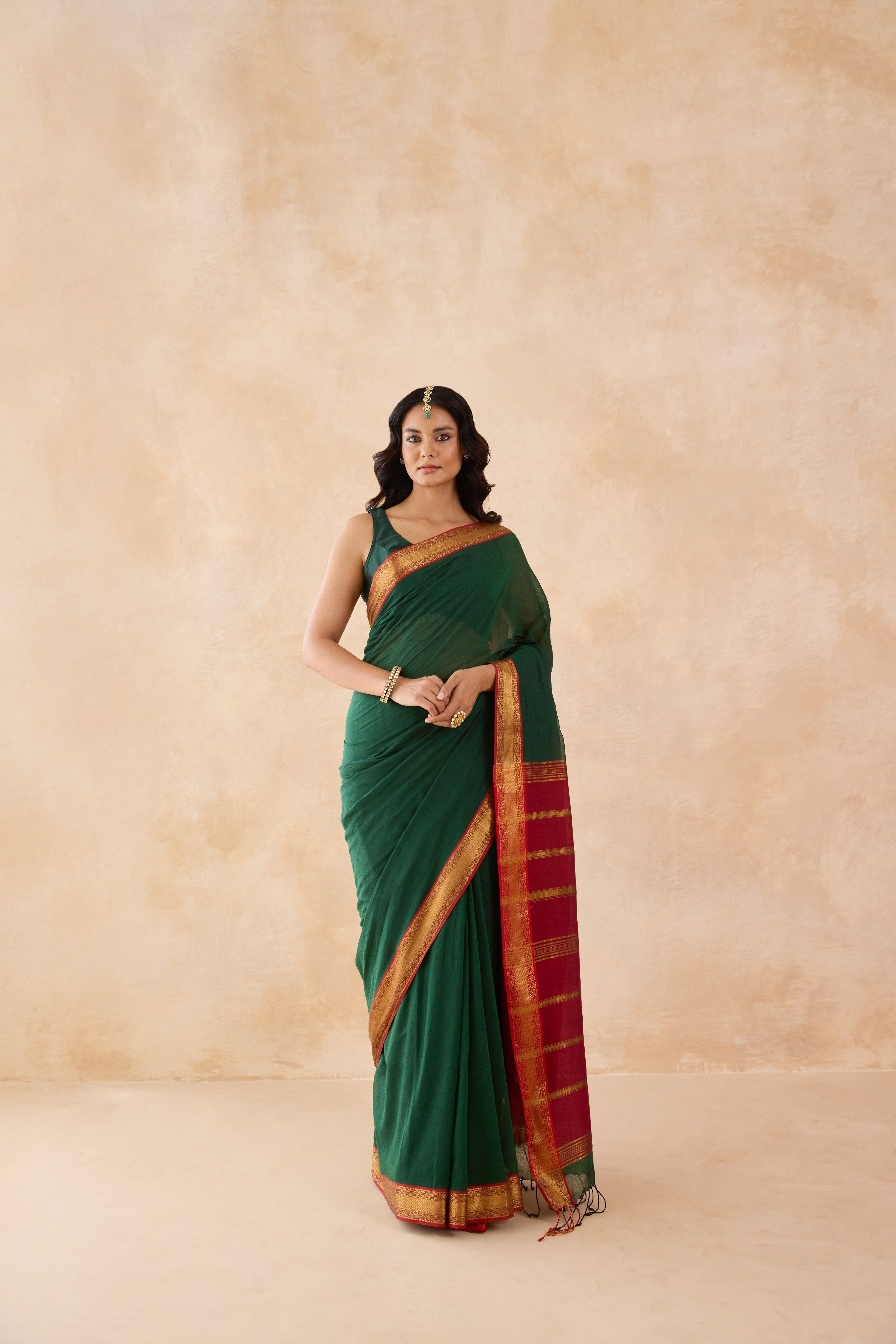 Tulsi Green Cotton Handwoven Saree