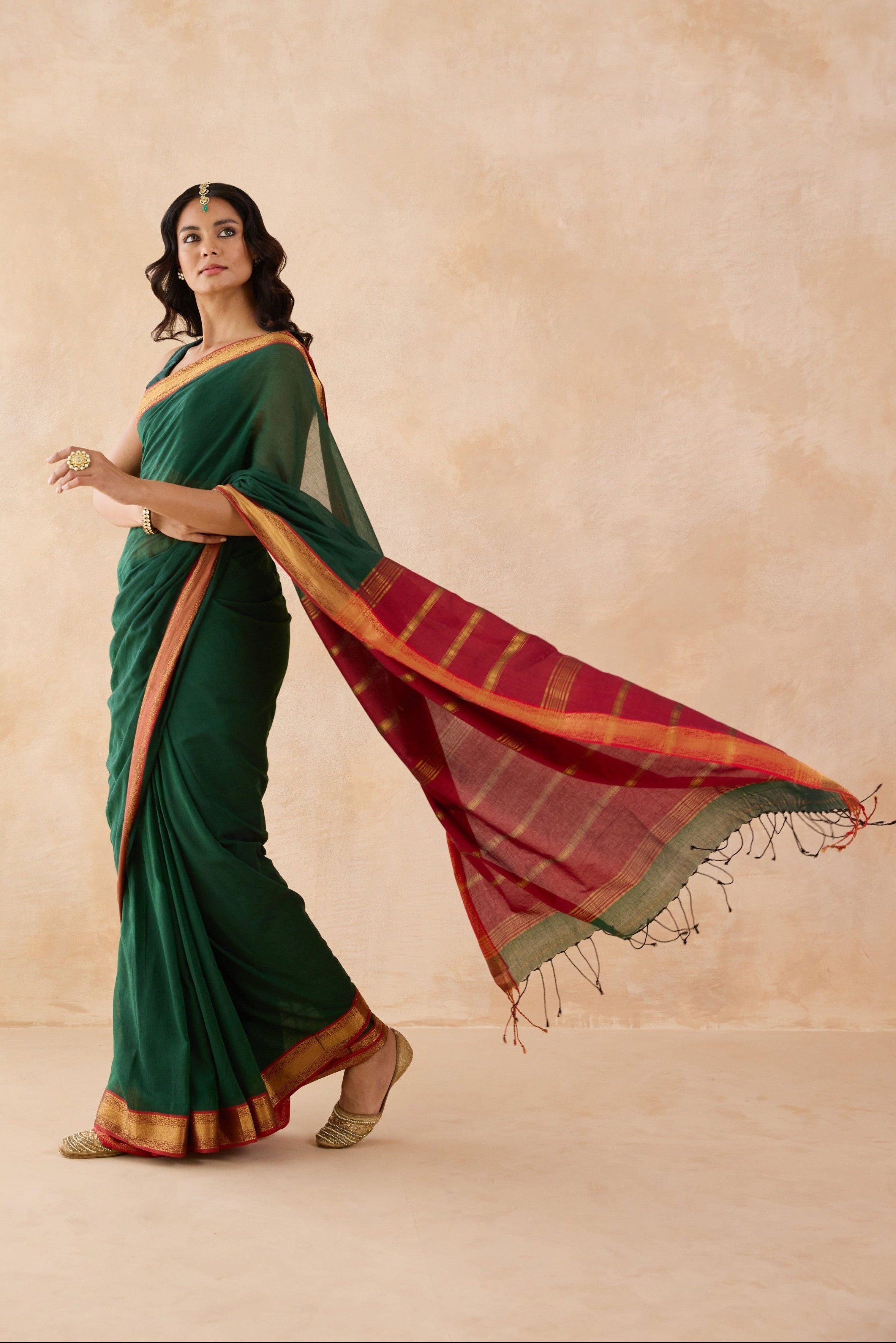 Tulsi Green Cotton Handwoven Saree