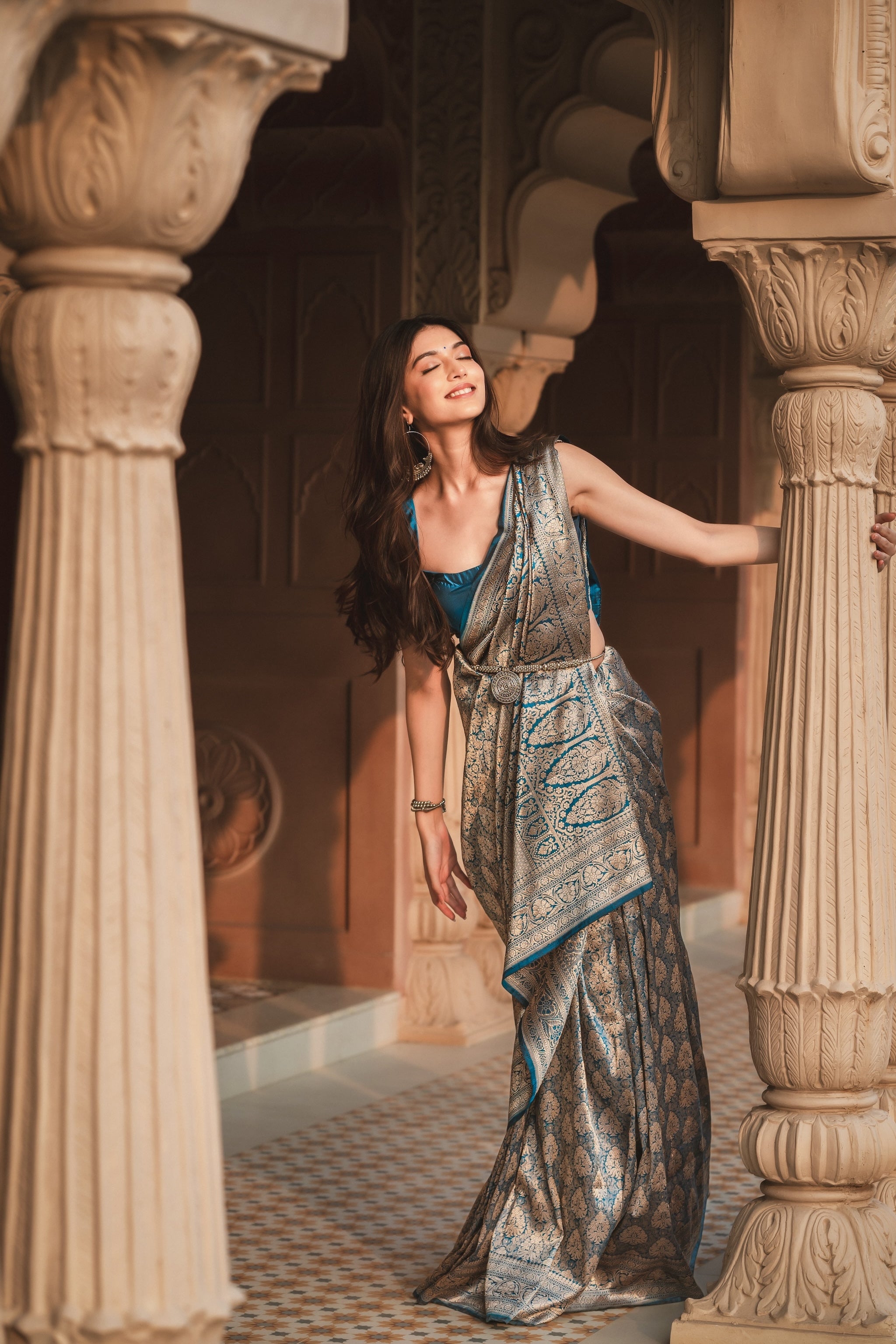 Ocean Blue Banarasi Silk Handwoven Saree