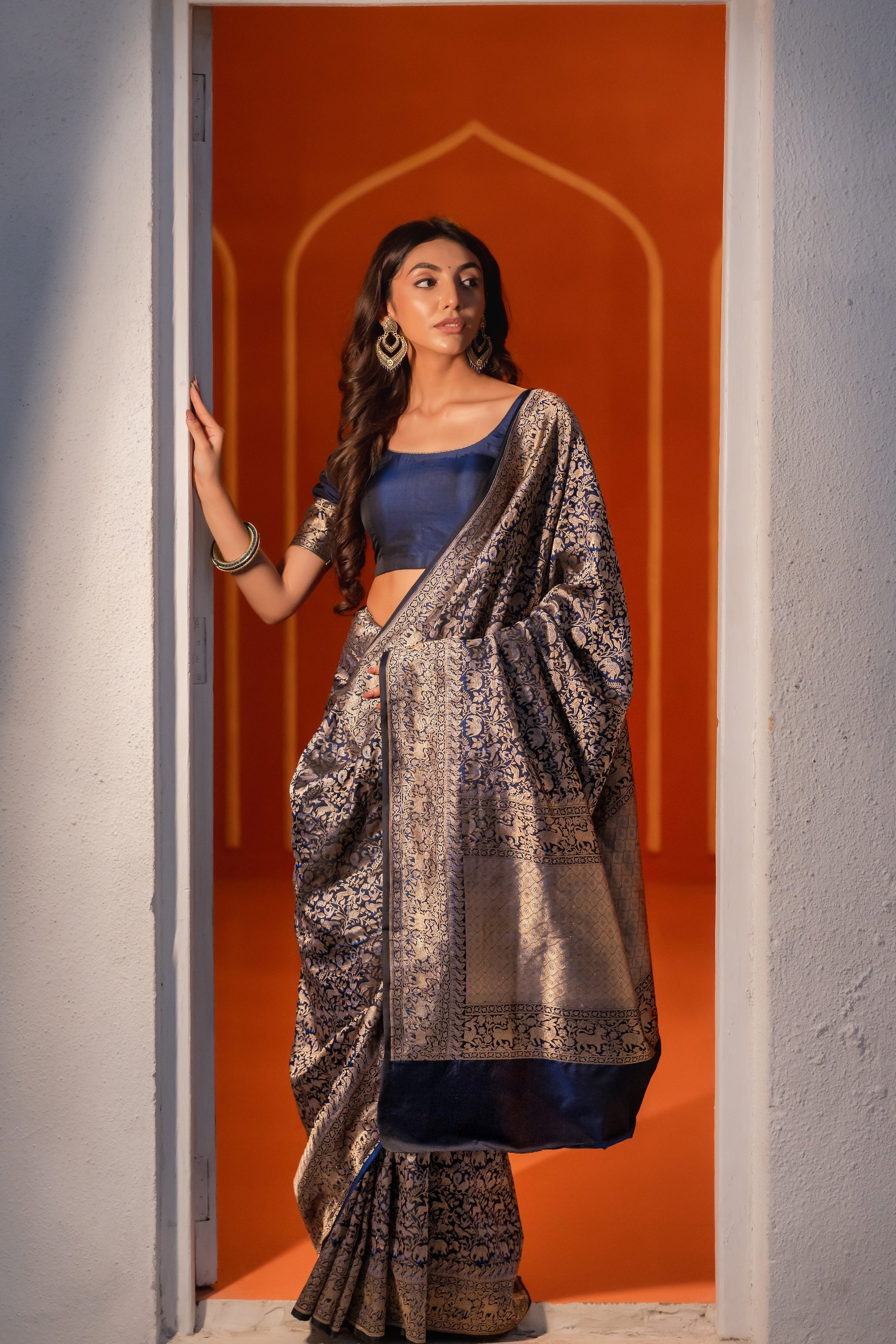 Midnight Blue Banarasi Silk Handwoven Saree