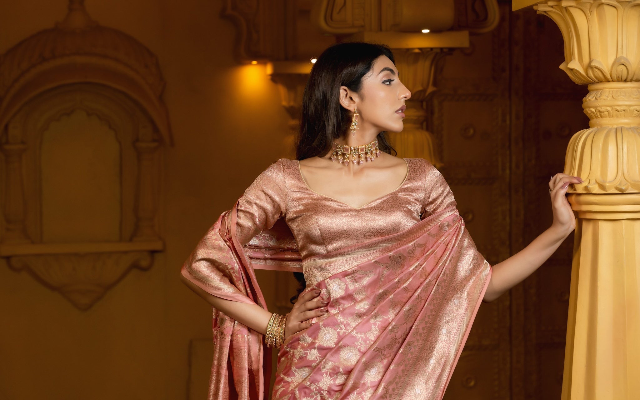 Pastel Pink Banarasi Silk Handwoven Saree