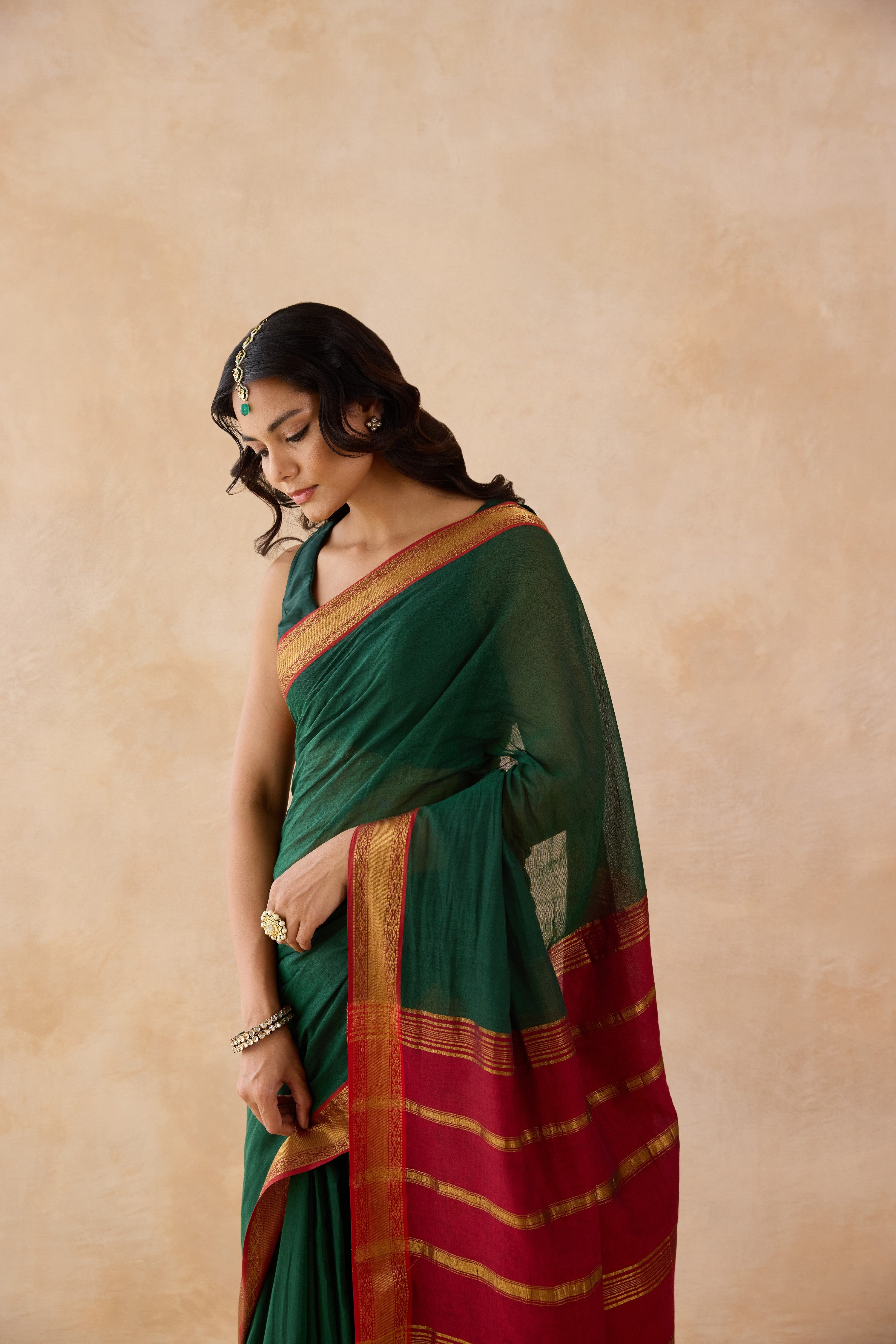 Tulsi Green Cotton Handwoven Saree