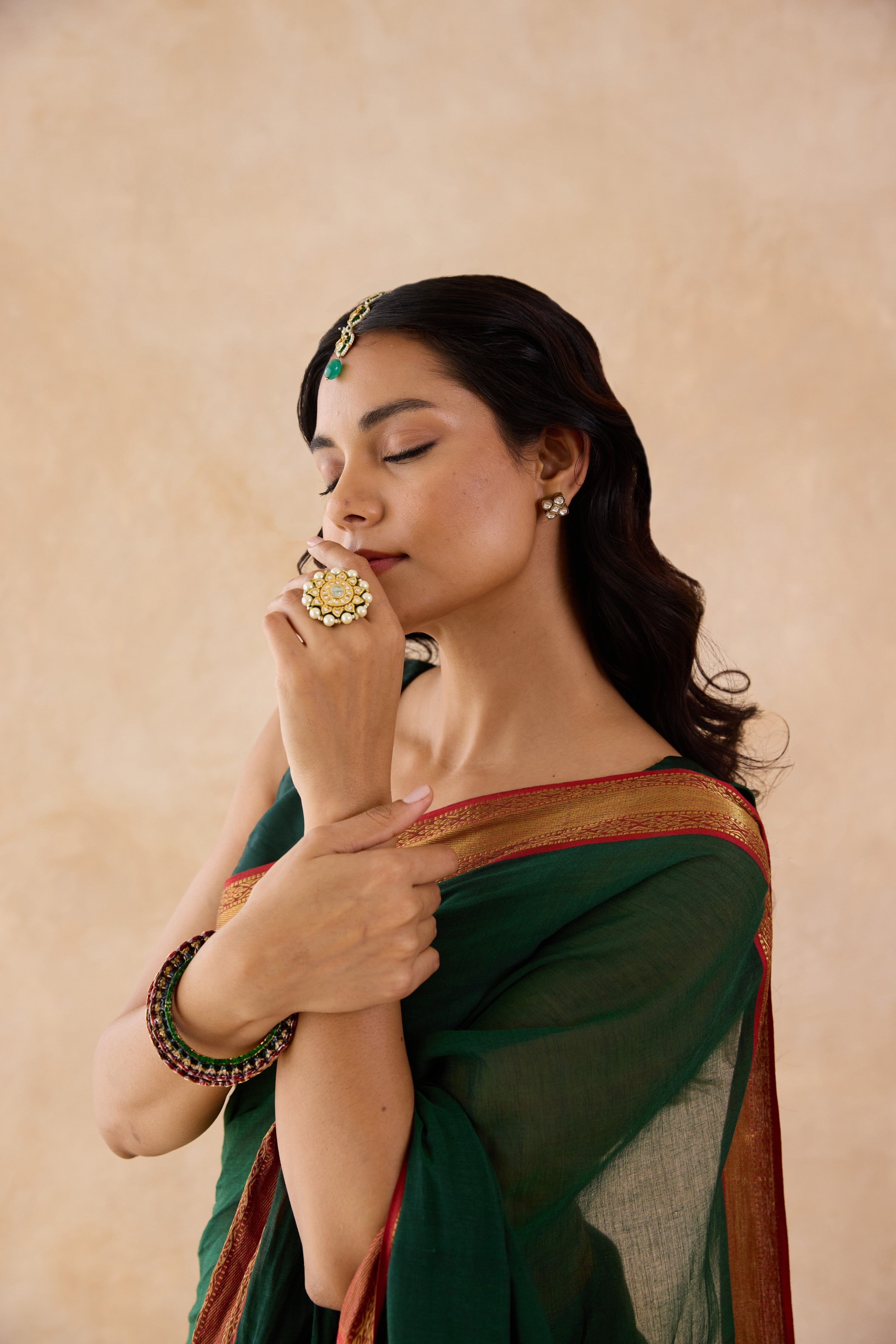 Tulsi Green Cotton Handwoven Saree