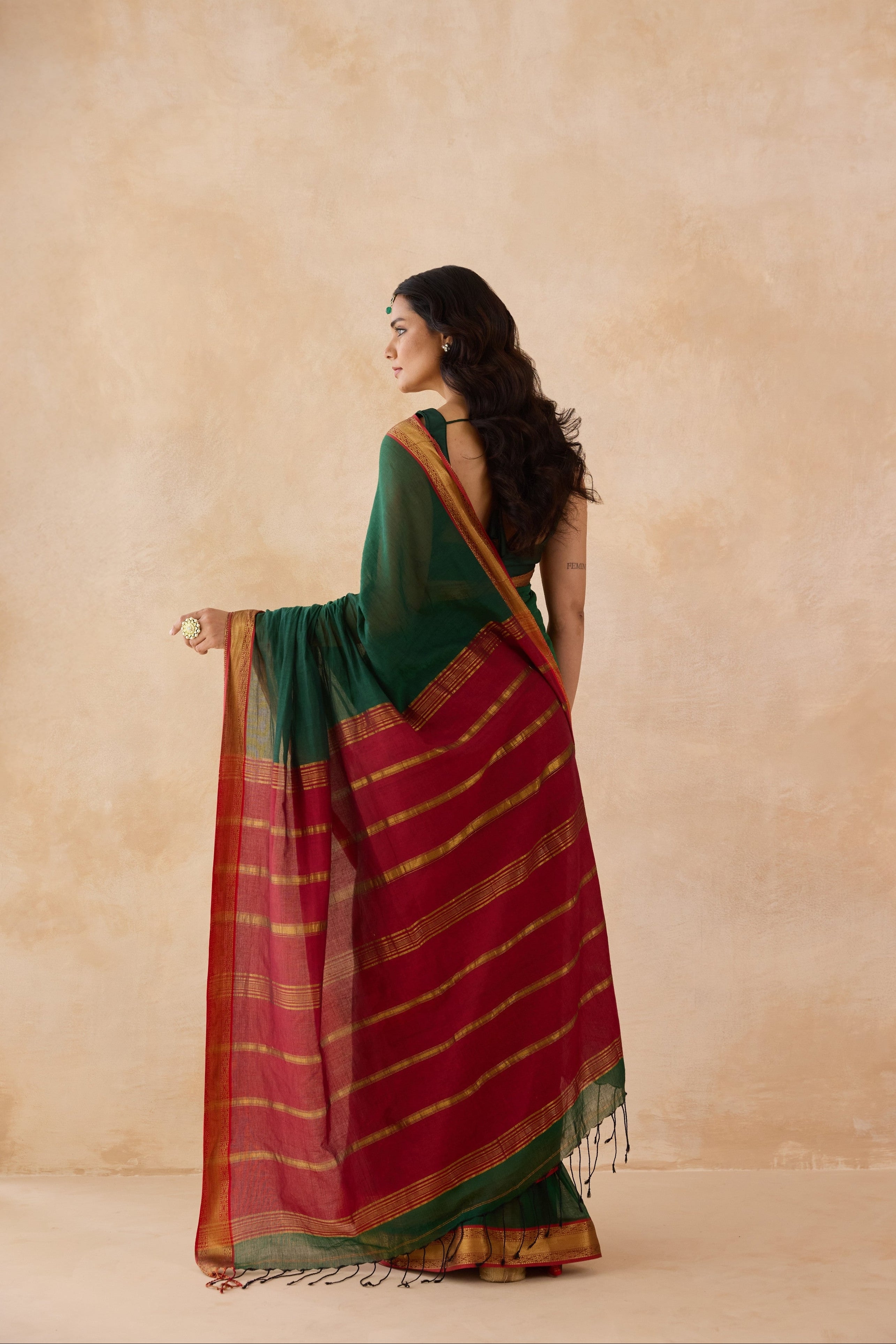 Tulsi Green Cotton Handwoven Saree