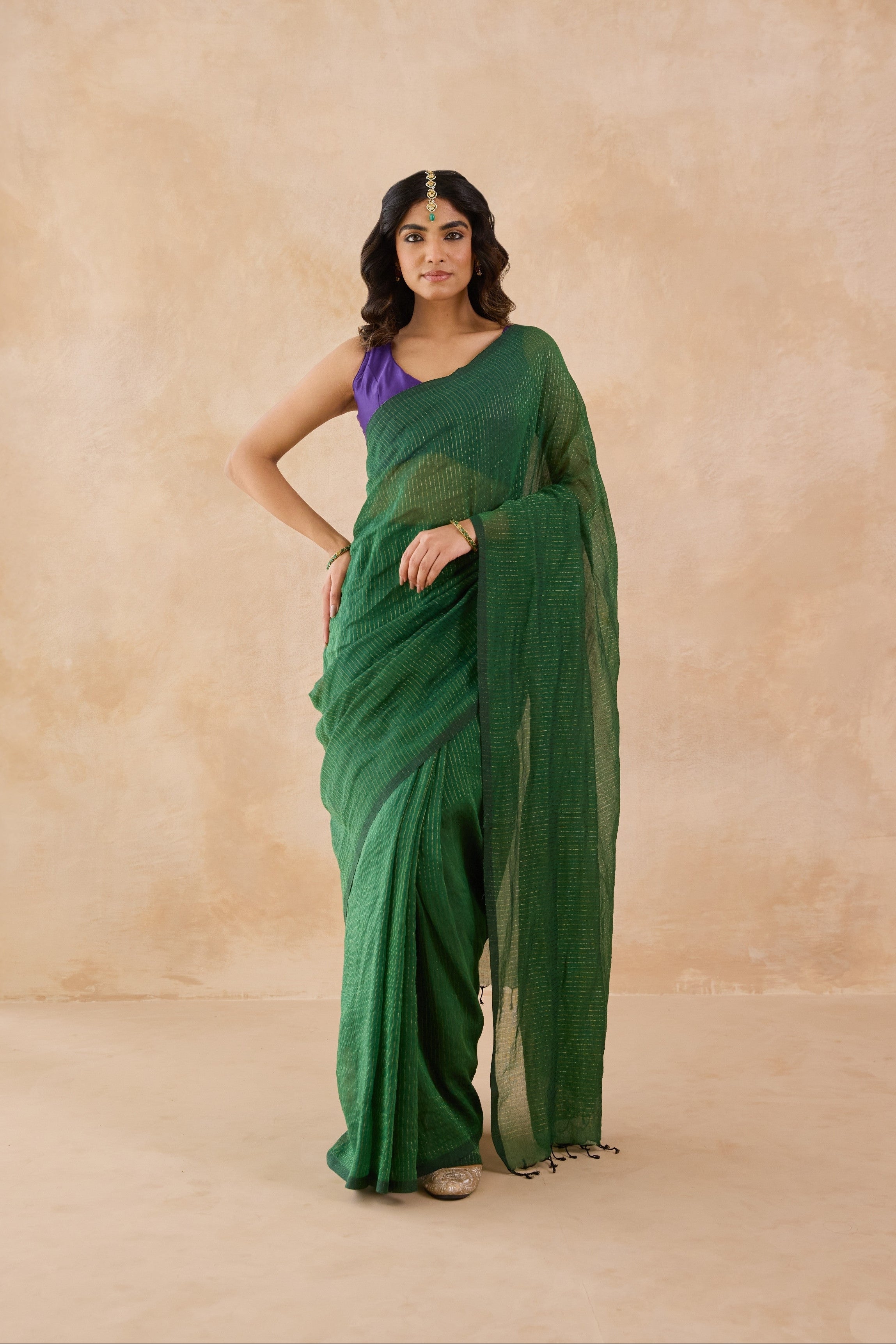 Emerald Green Cotton Handwoven Saree