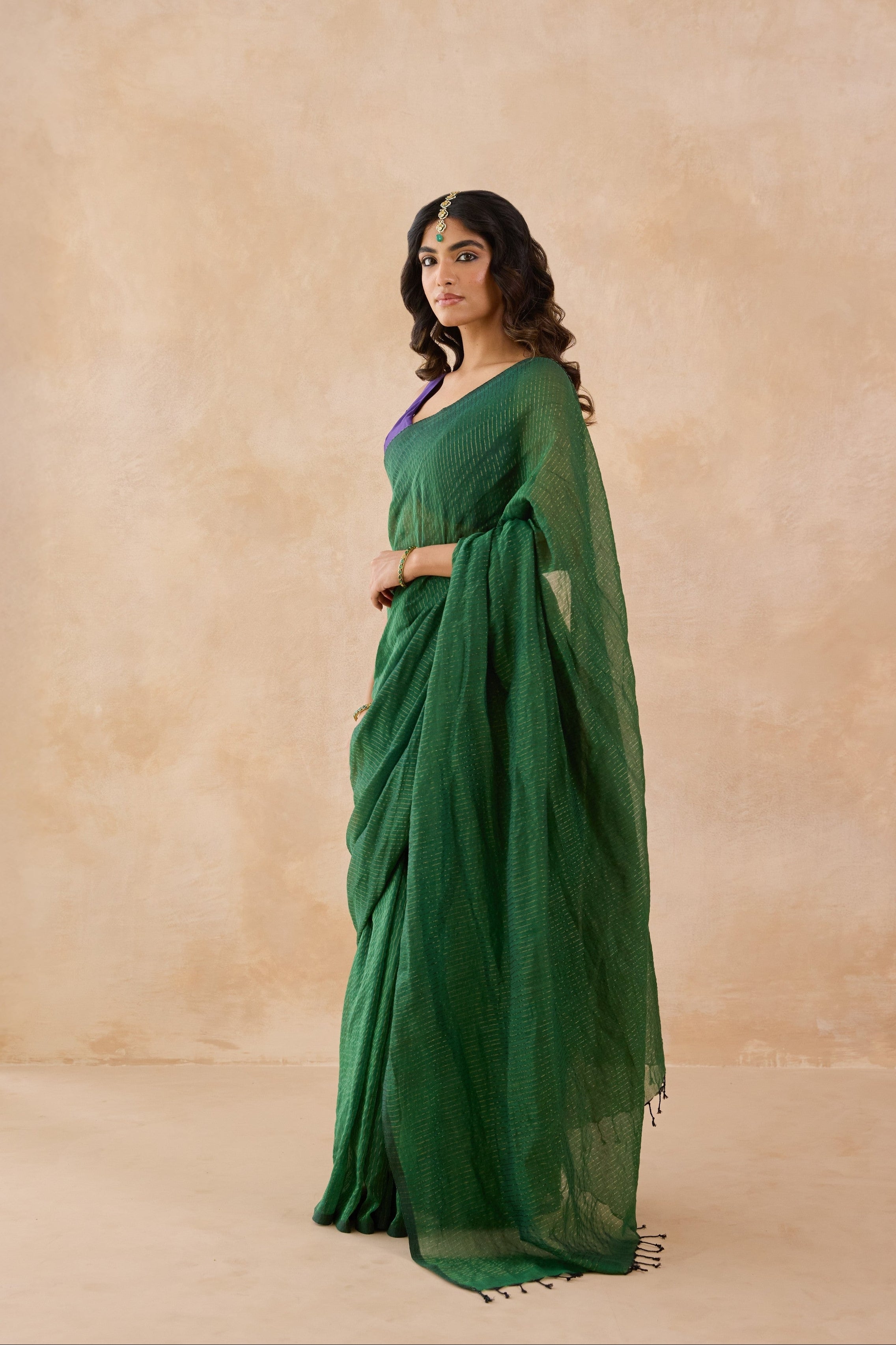 Emerald Green Cotton Handwoven Saree