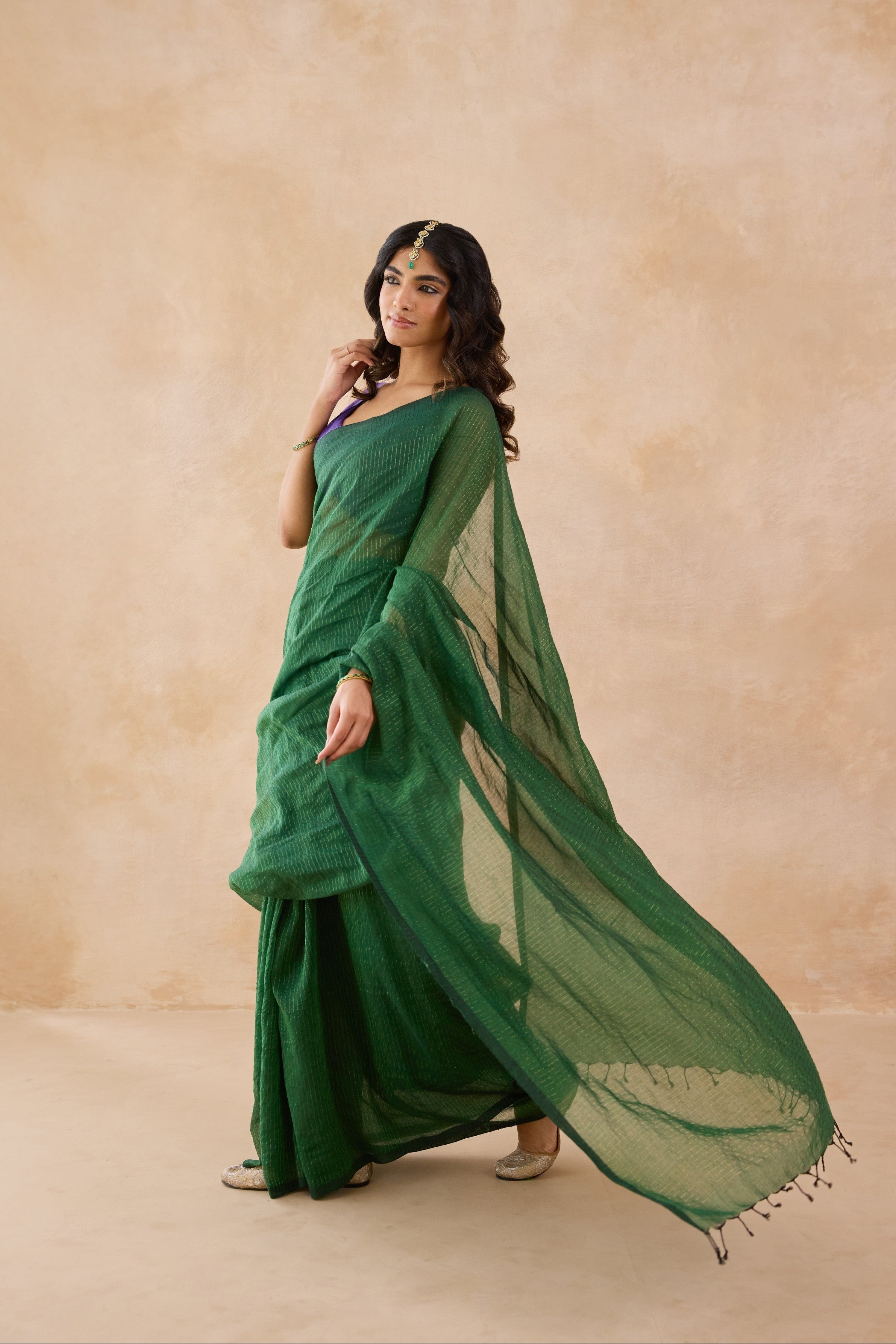 Emerald Green Cotton Handwoven Saree