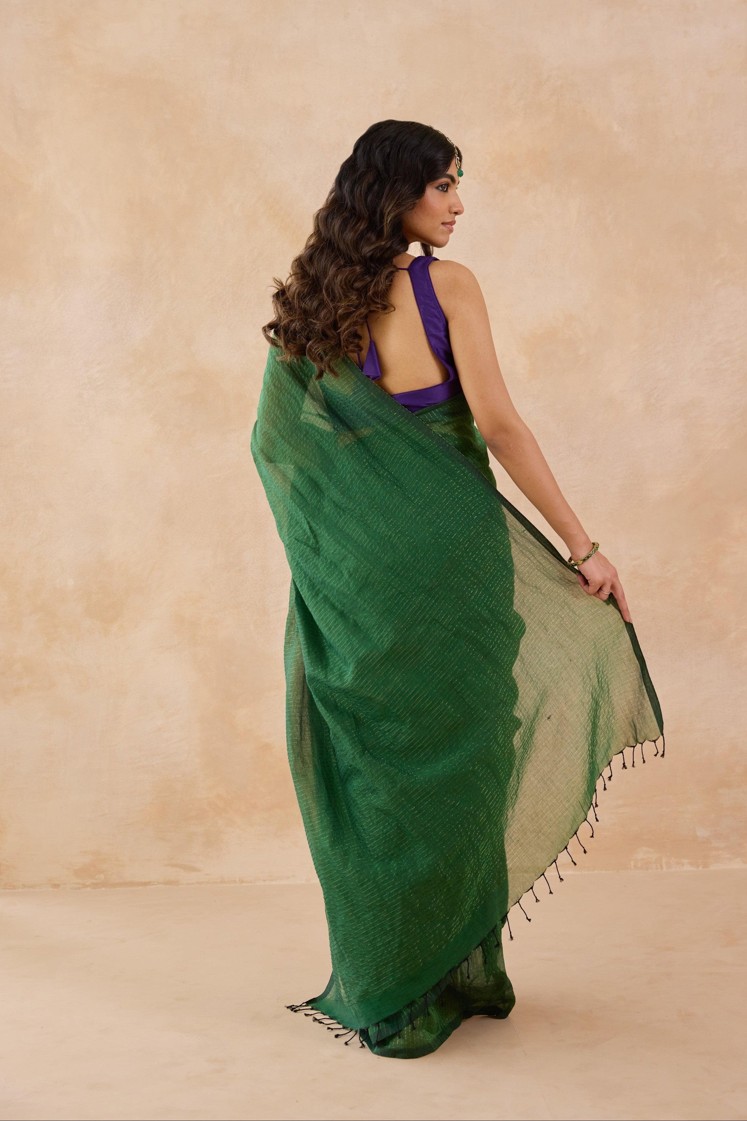 Emerald Green Cotton Handwoven Saree