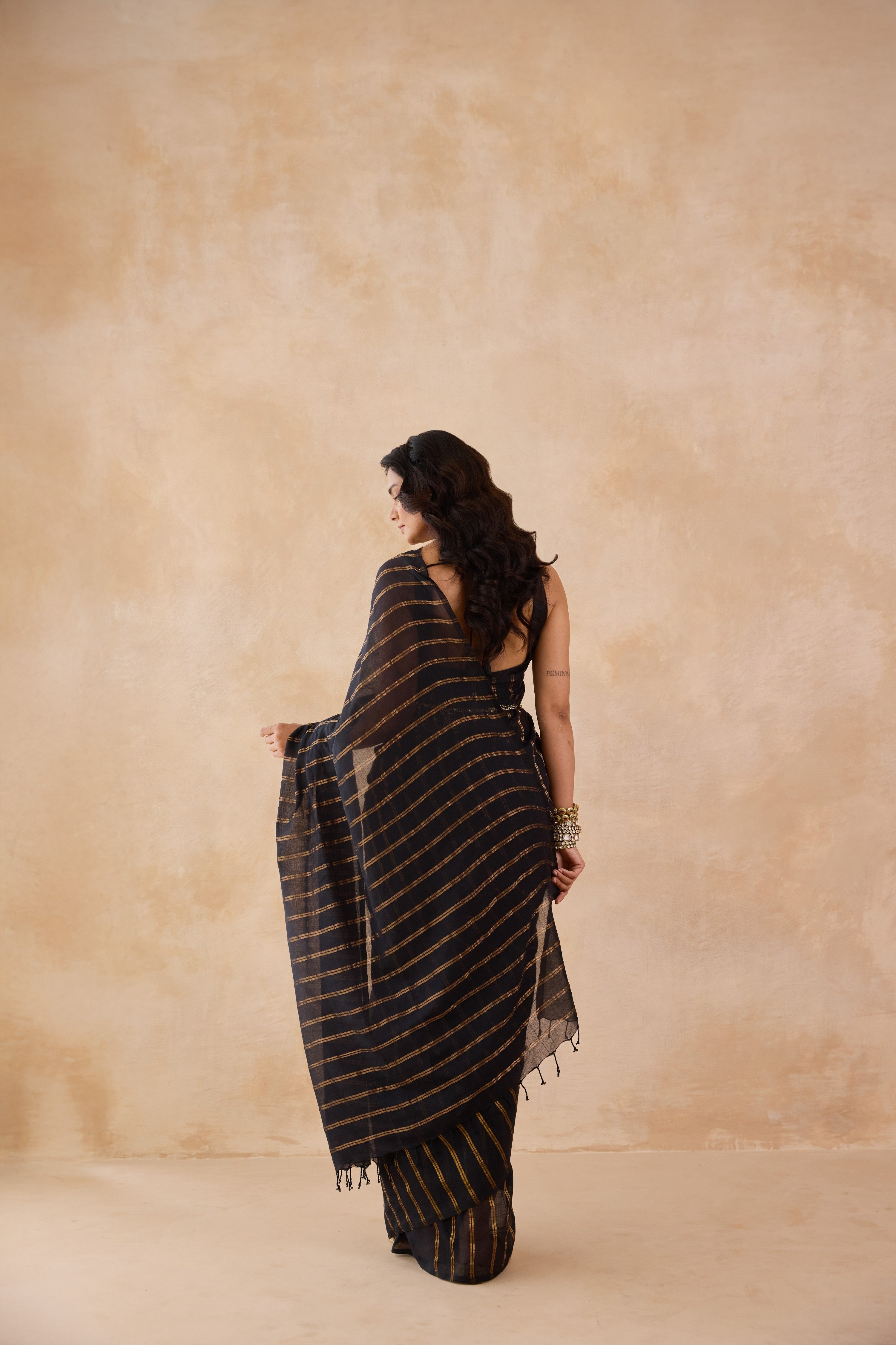 Kohl Black Cotton Handwoven Saree