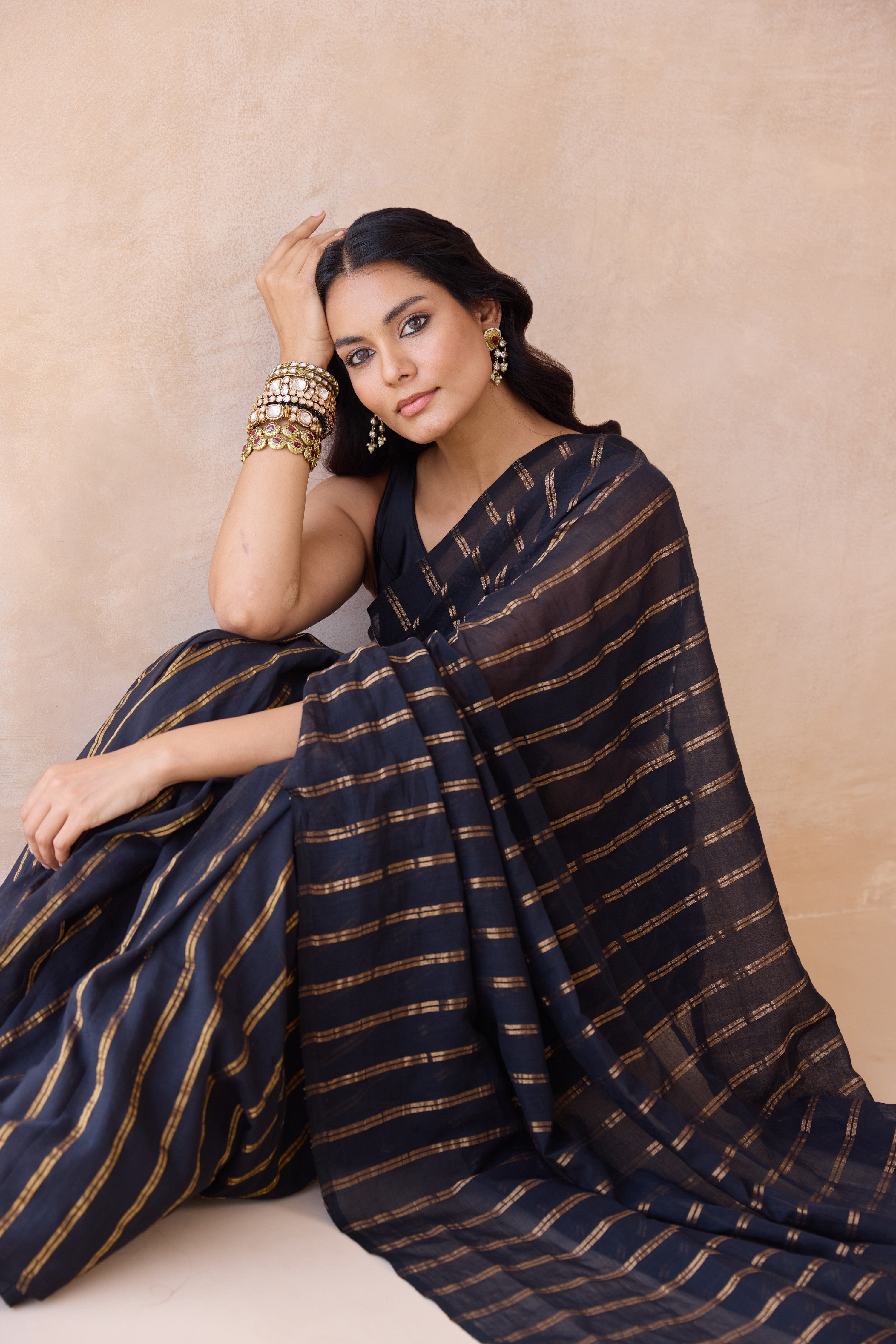 Kohl Black Cotton Handwoven Saree