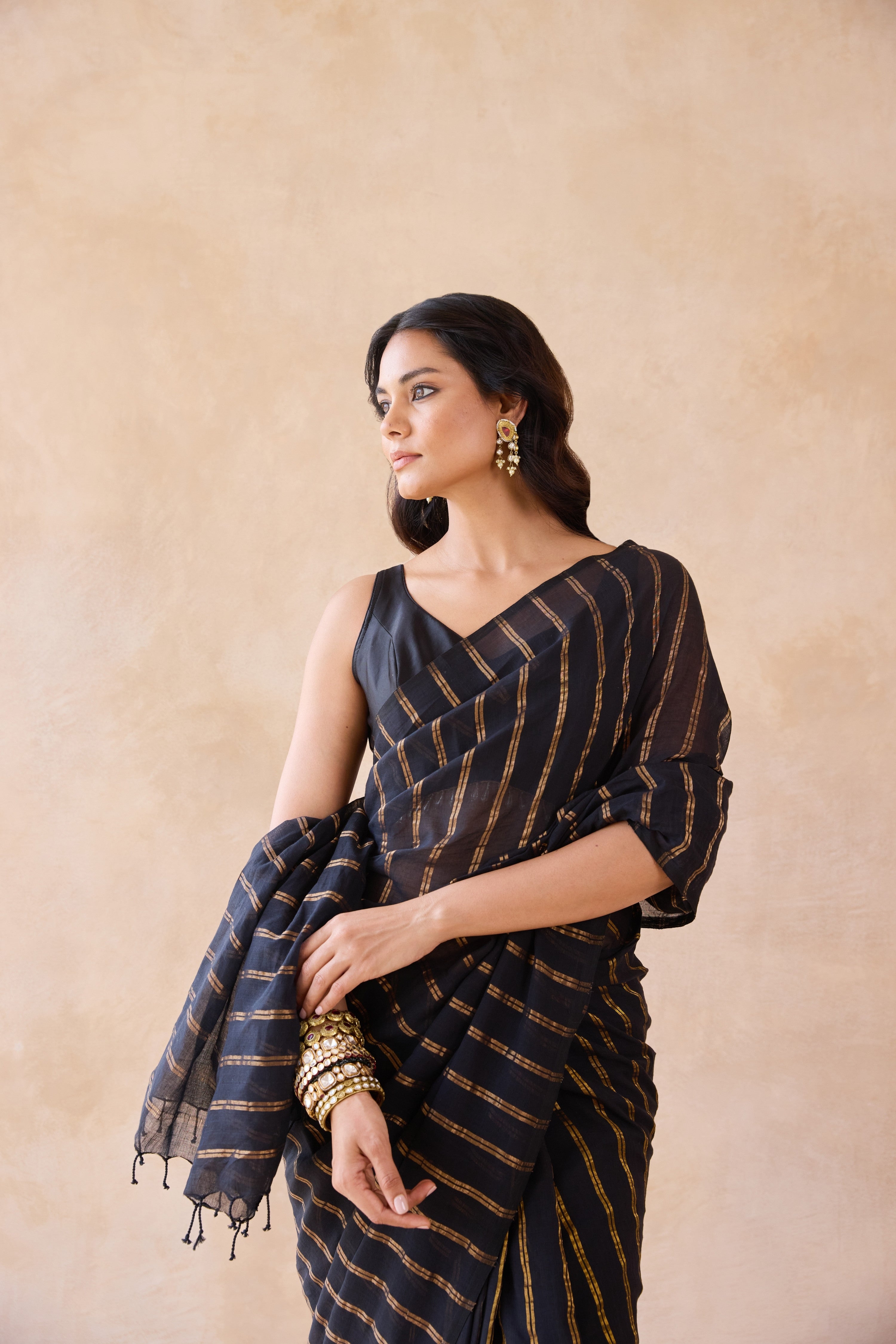 Kohl Black Cotton Handwoven Saree