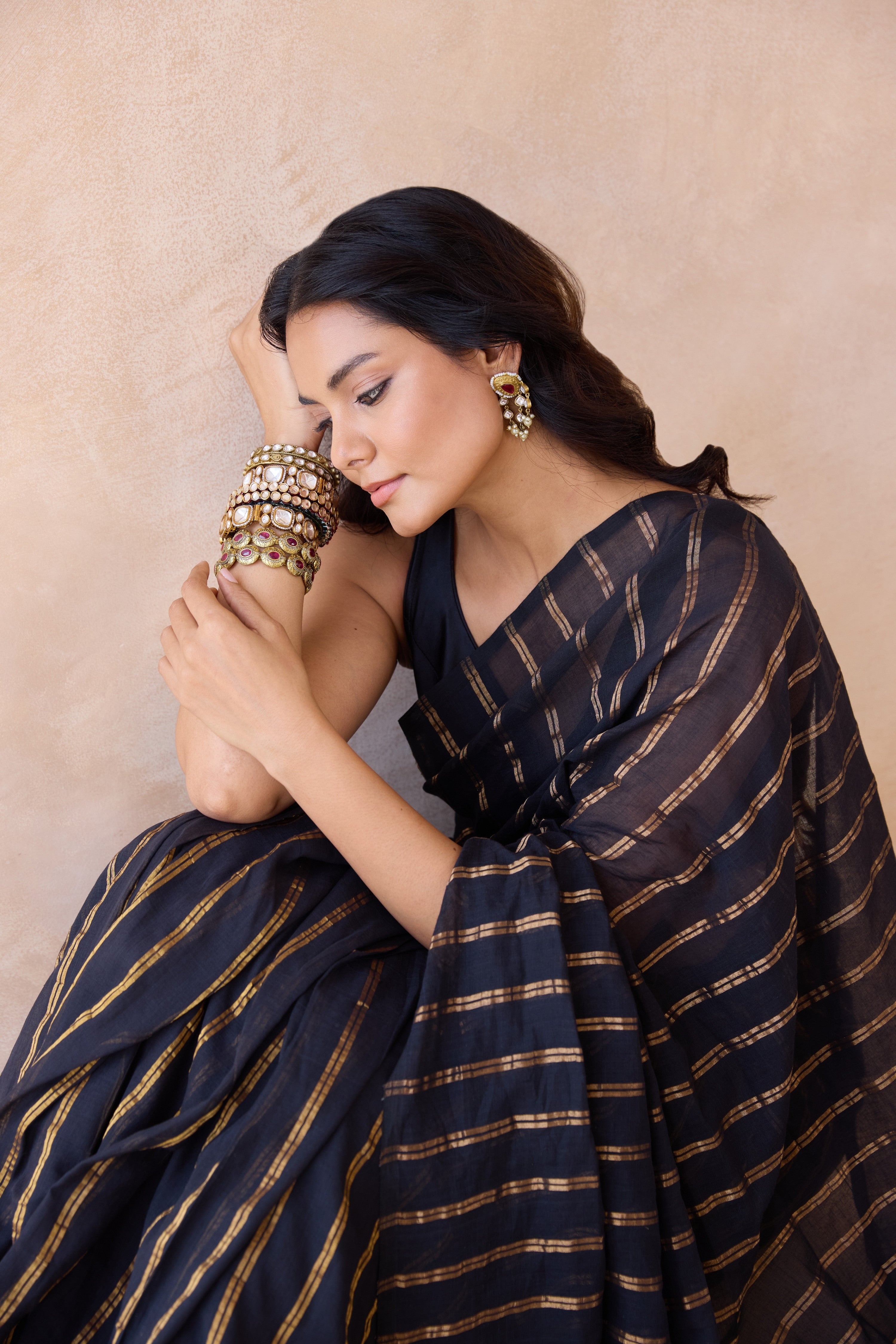 Kohl Black Cotton Handwoven Saree