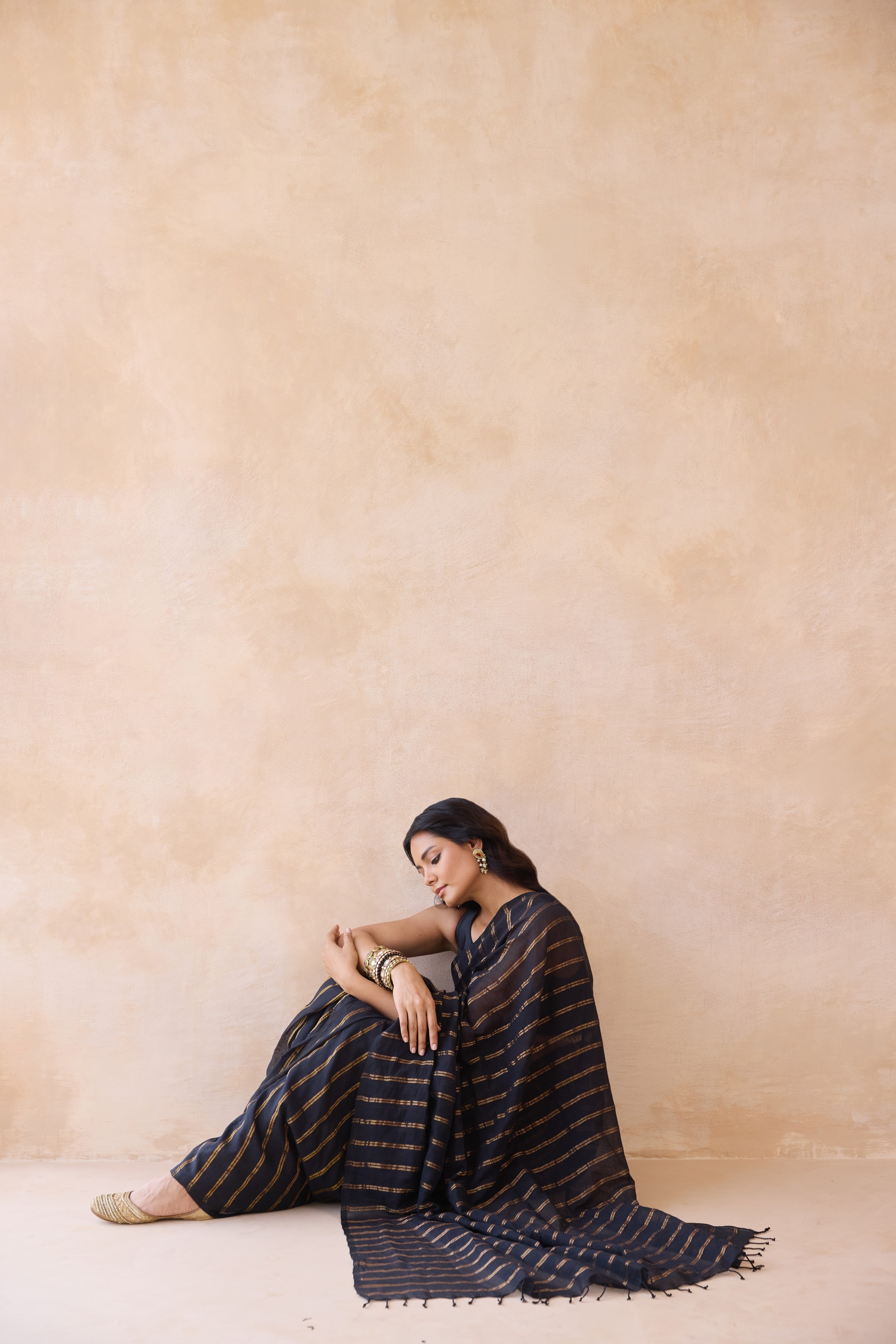 Kohl Black Cotton Handwoven Saree