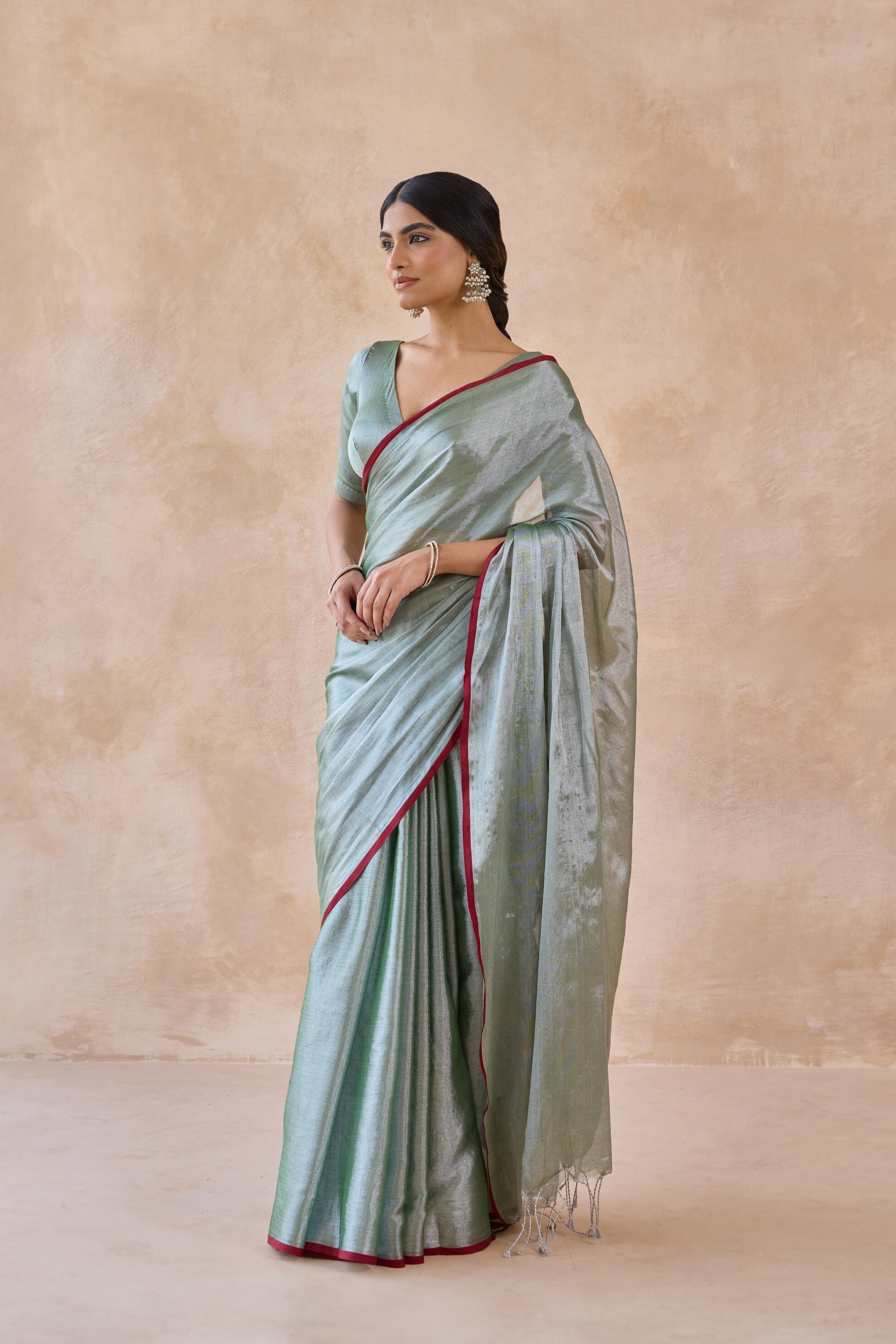 Pista Green Tissue Handwoven Saree