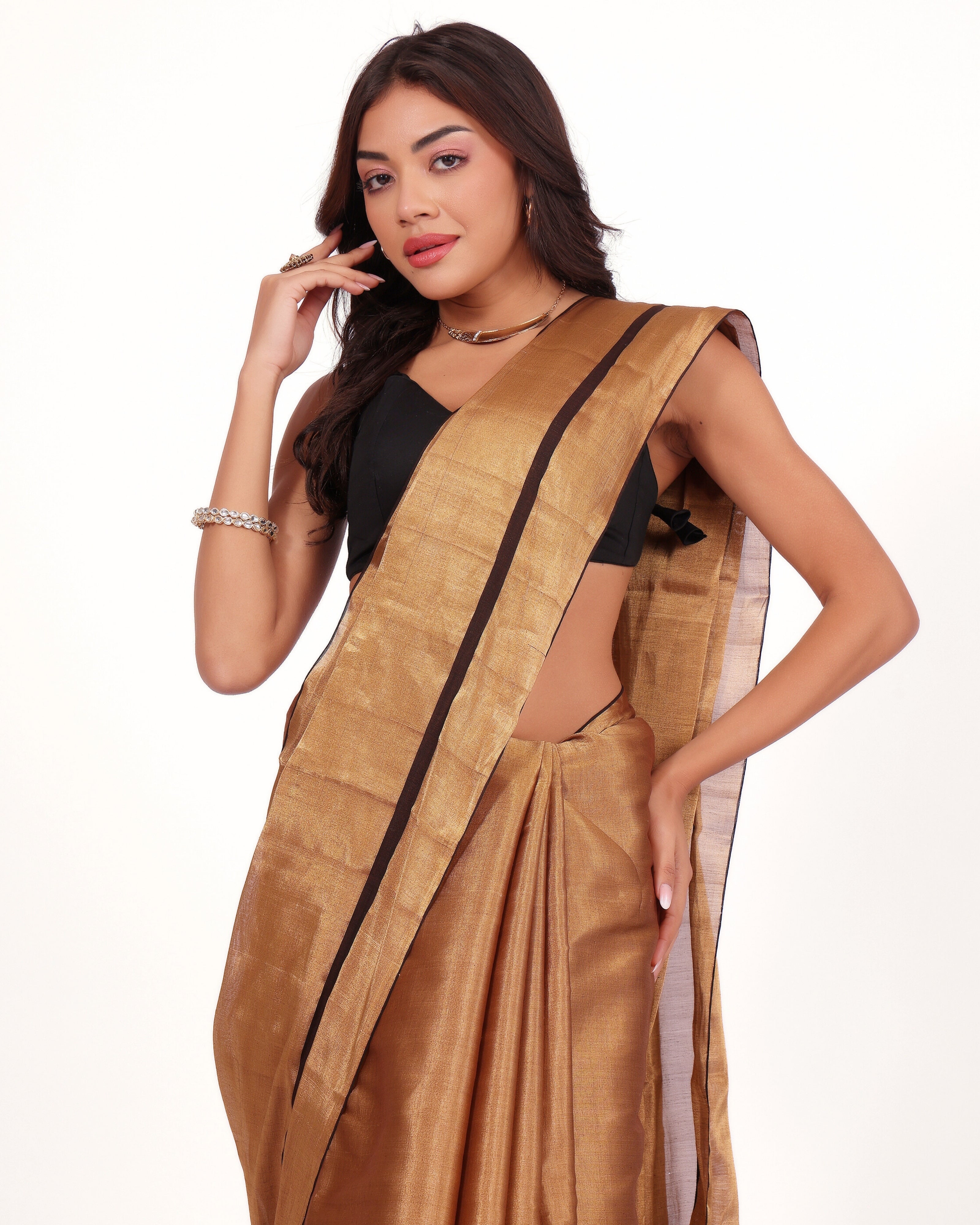 Dark Gold Chanderi Handloom Silk Saree