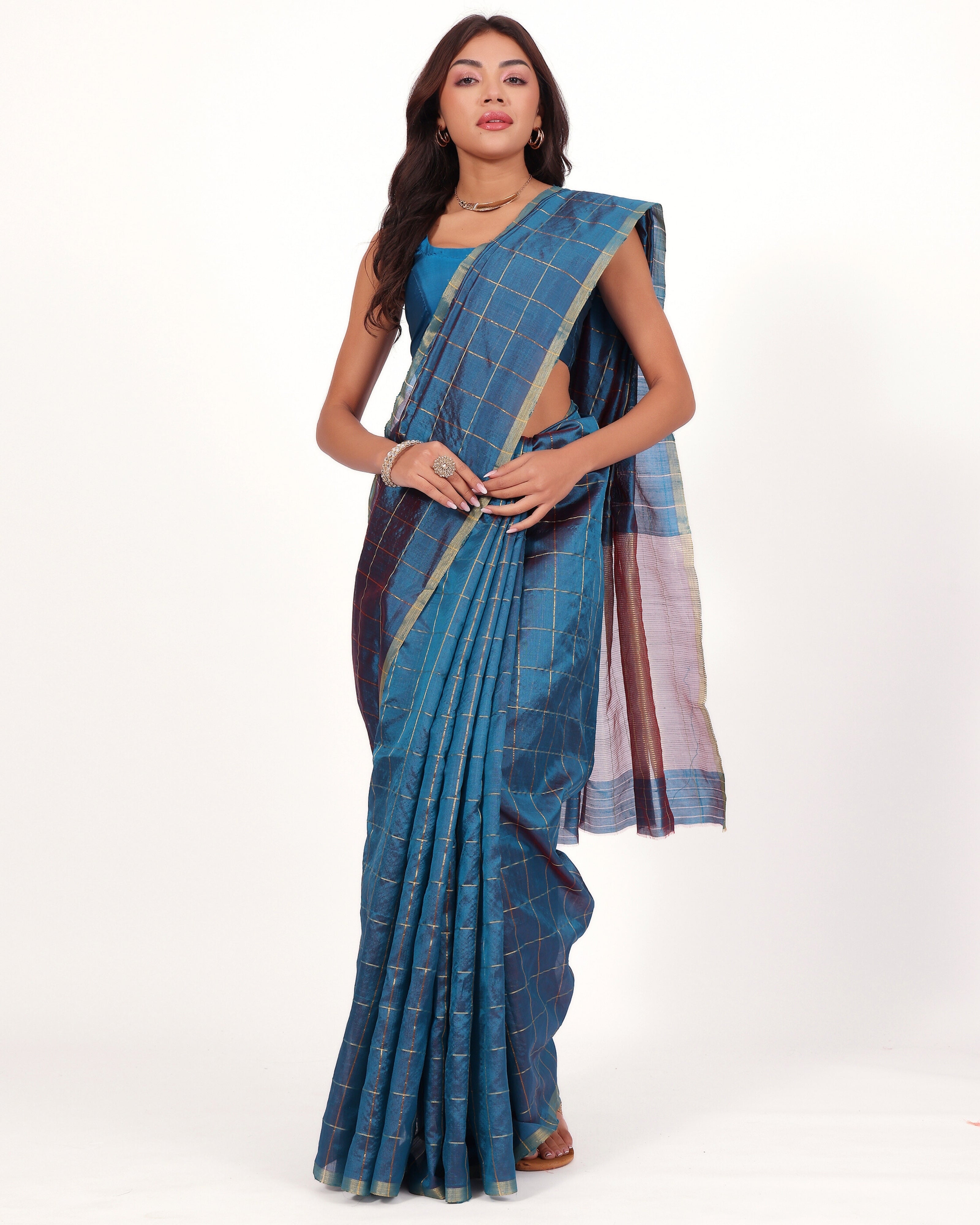 Ocean Blue Chanderi Handloom Silk Saree