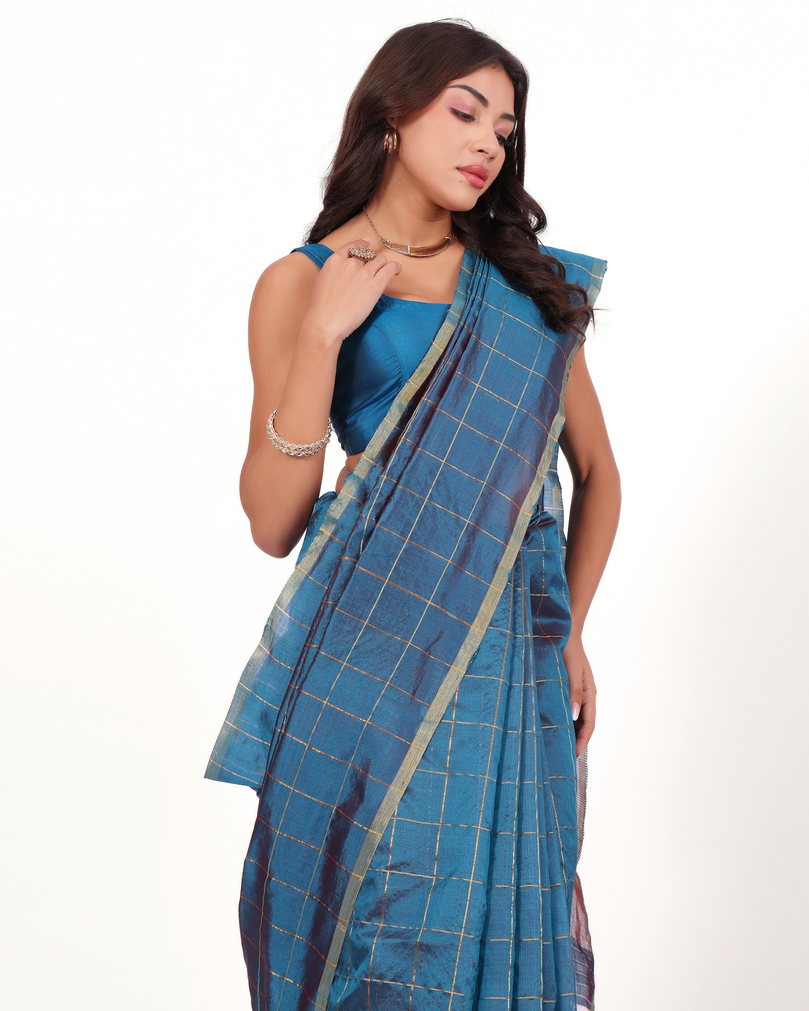 Ocean Blue Chanderi Handloom Silk Saree