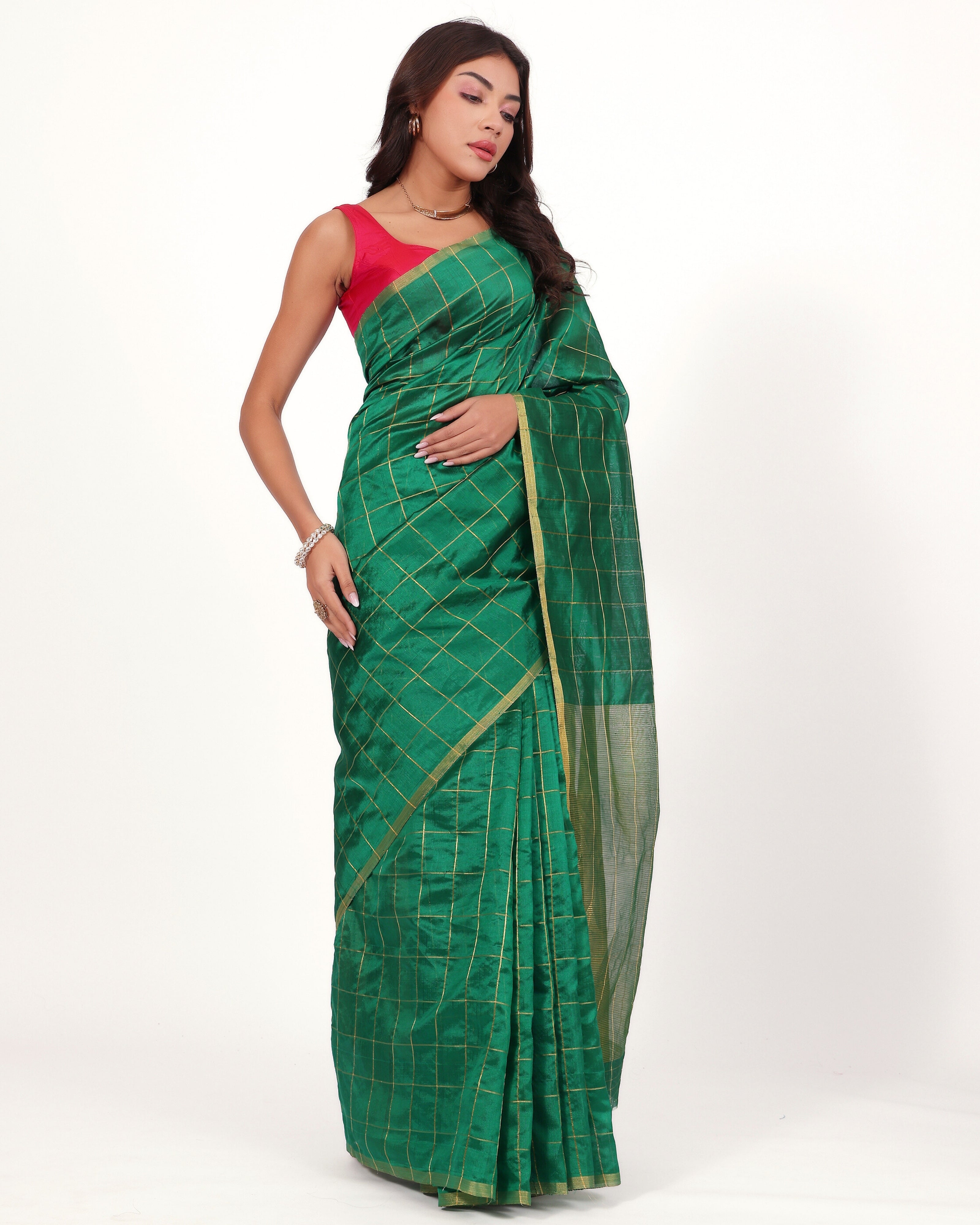 Deep Green Chanderi Handloom Silk Saree
