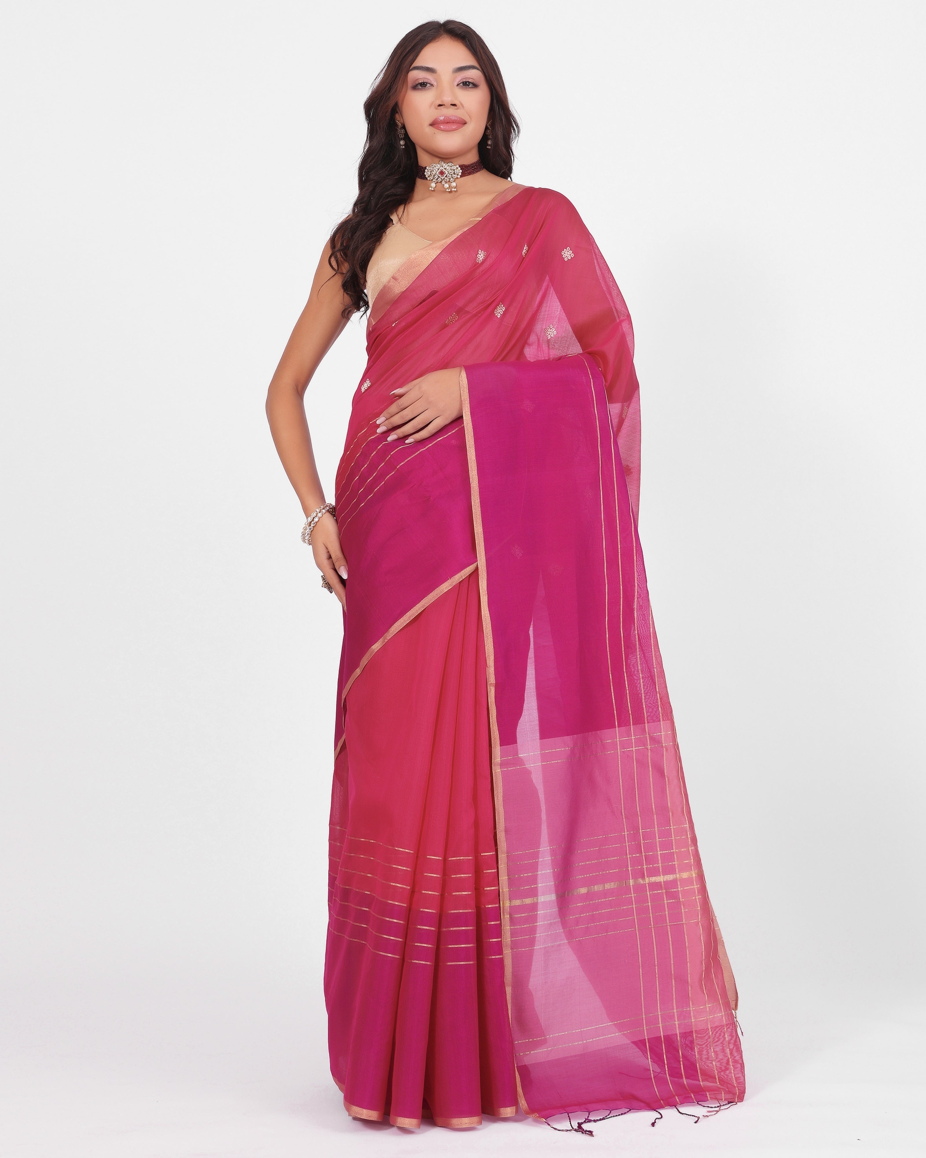 Rani Pink Chanderi Handloom Silk Saree