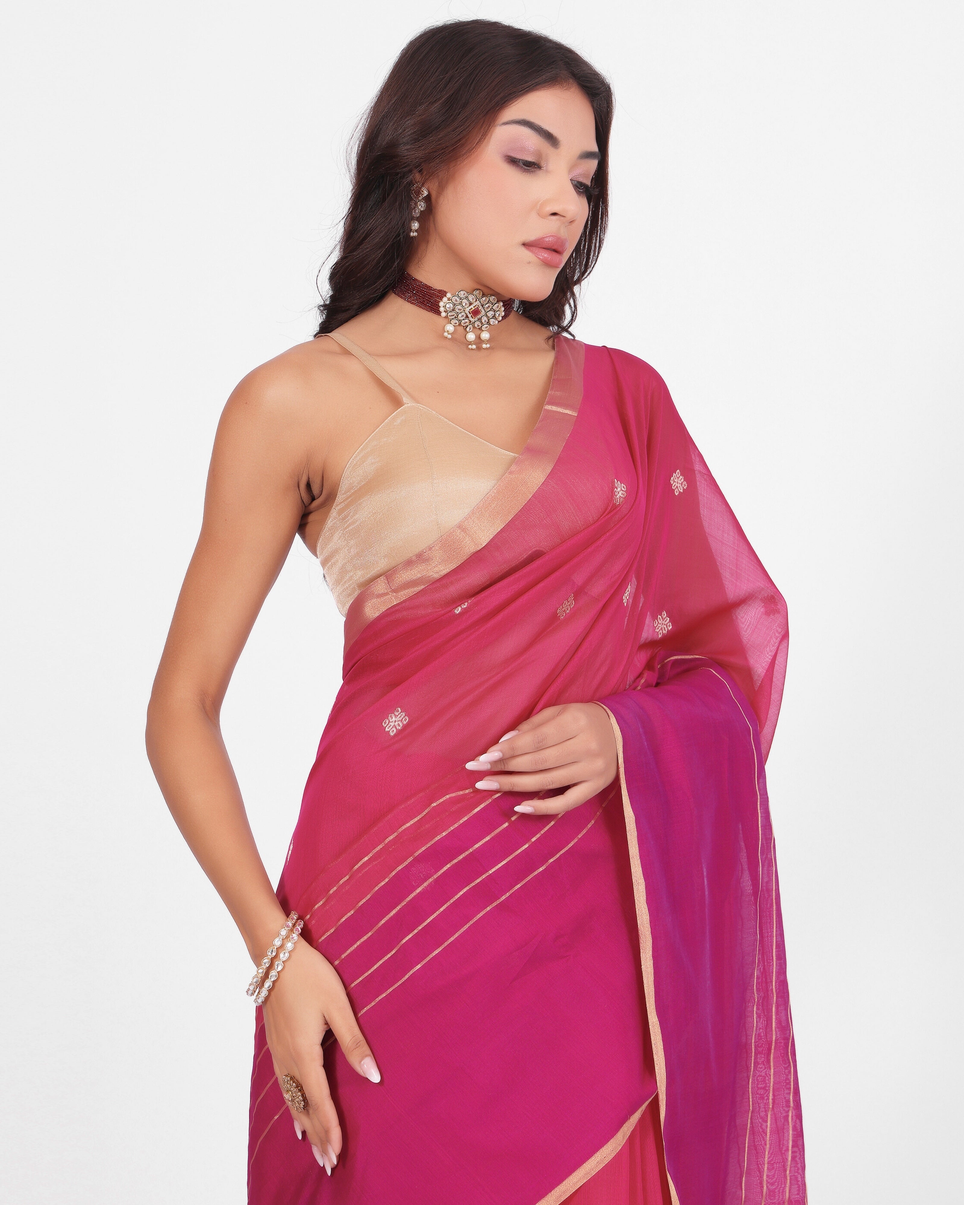Rani Pink Chanderi Handloom Silk Saree