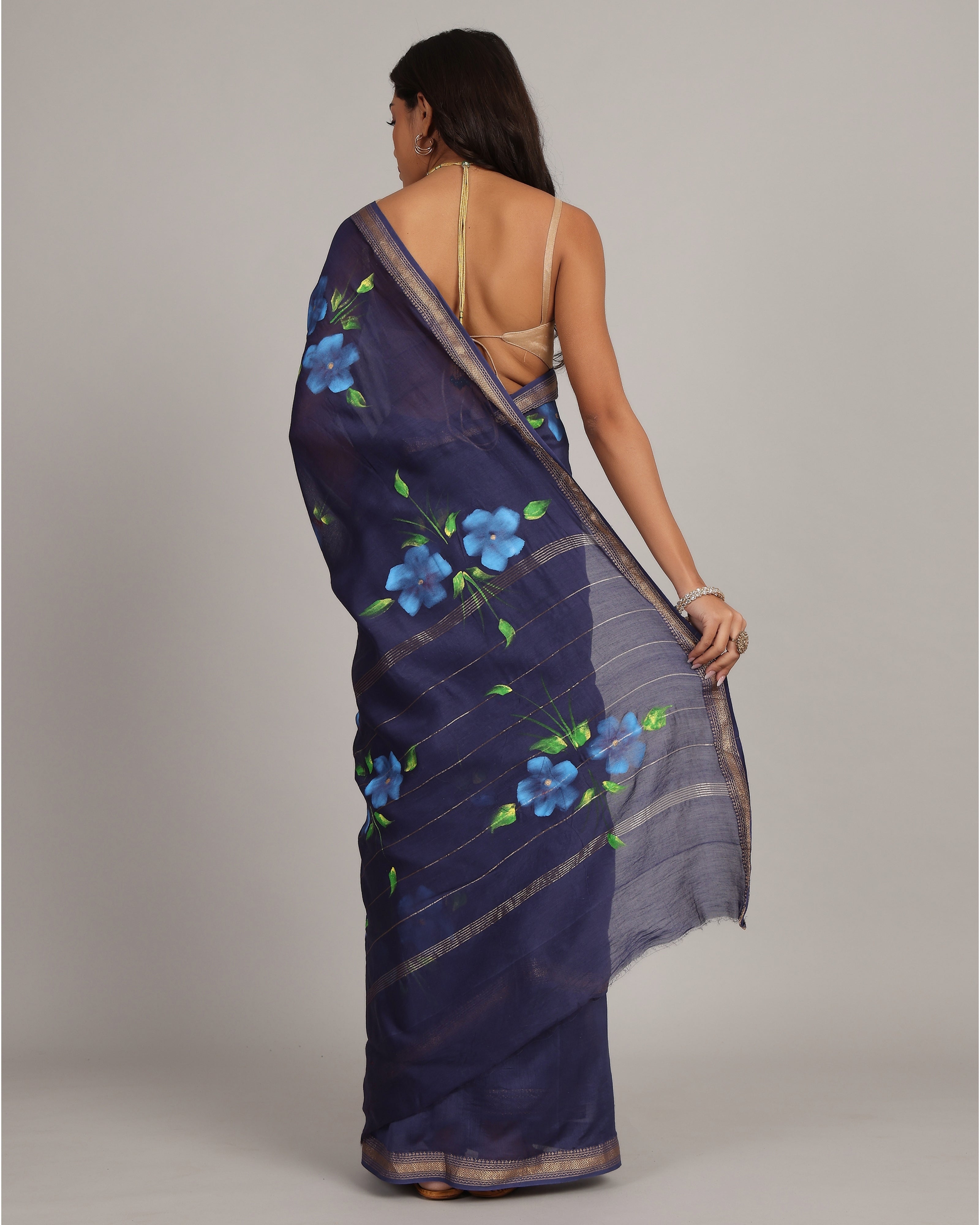 Midnight Blue Maheshwari Saree