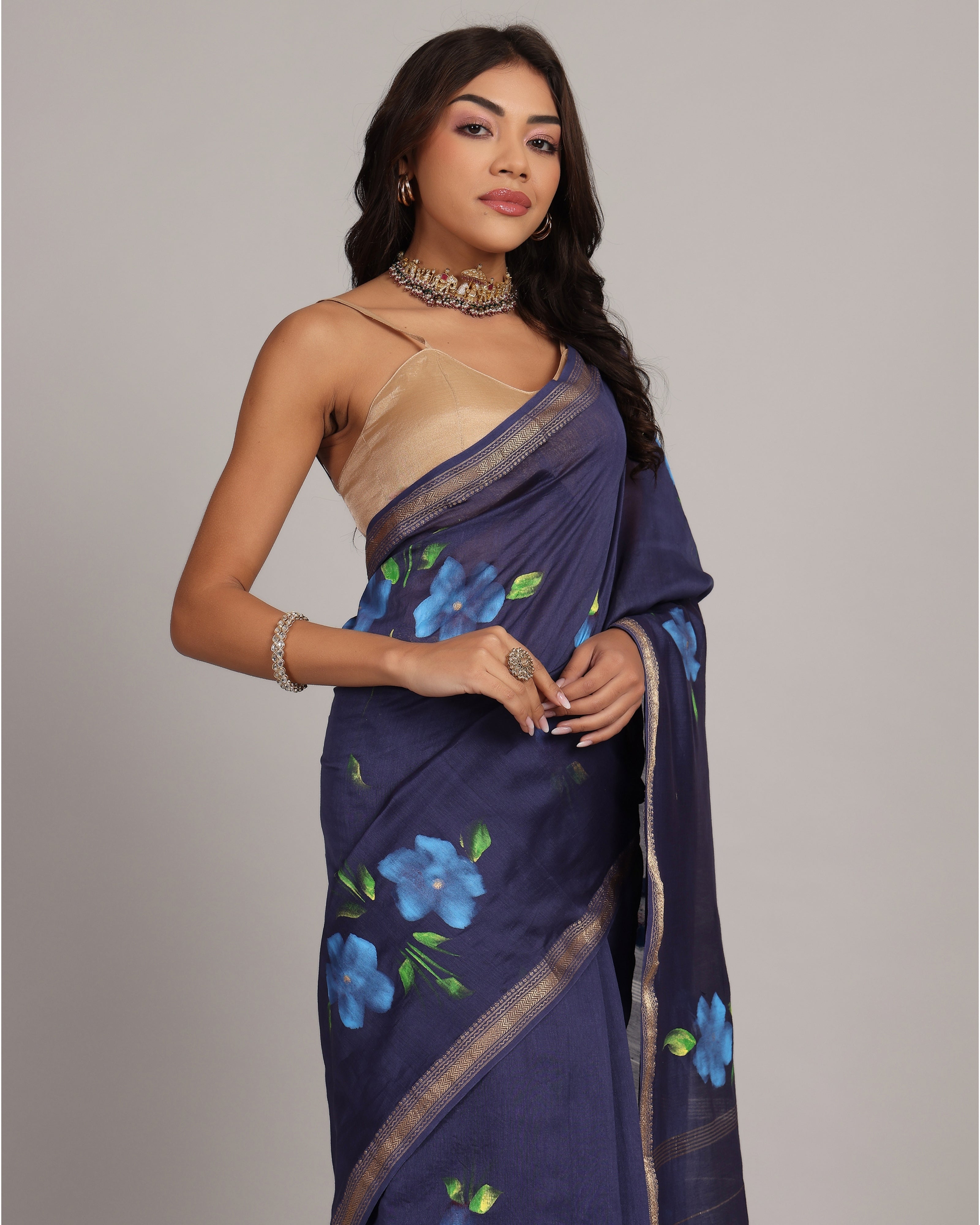 Midnight Blue Maheshwari Saree