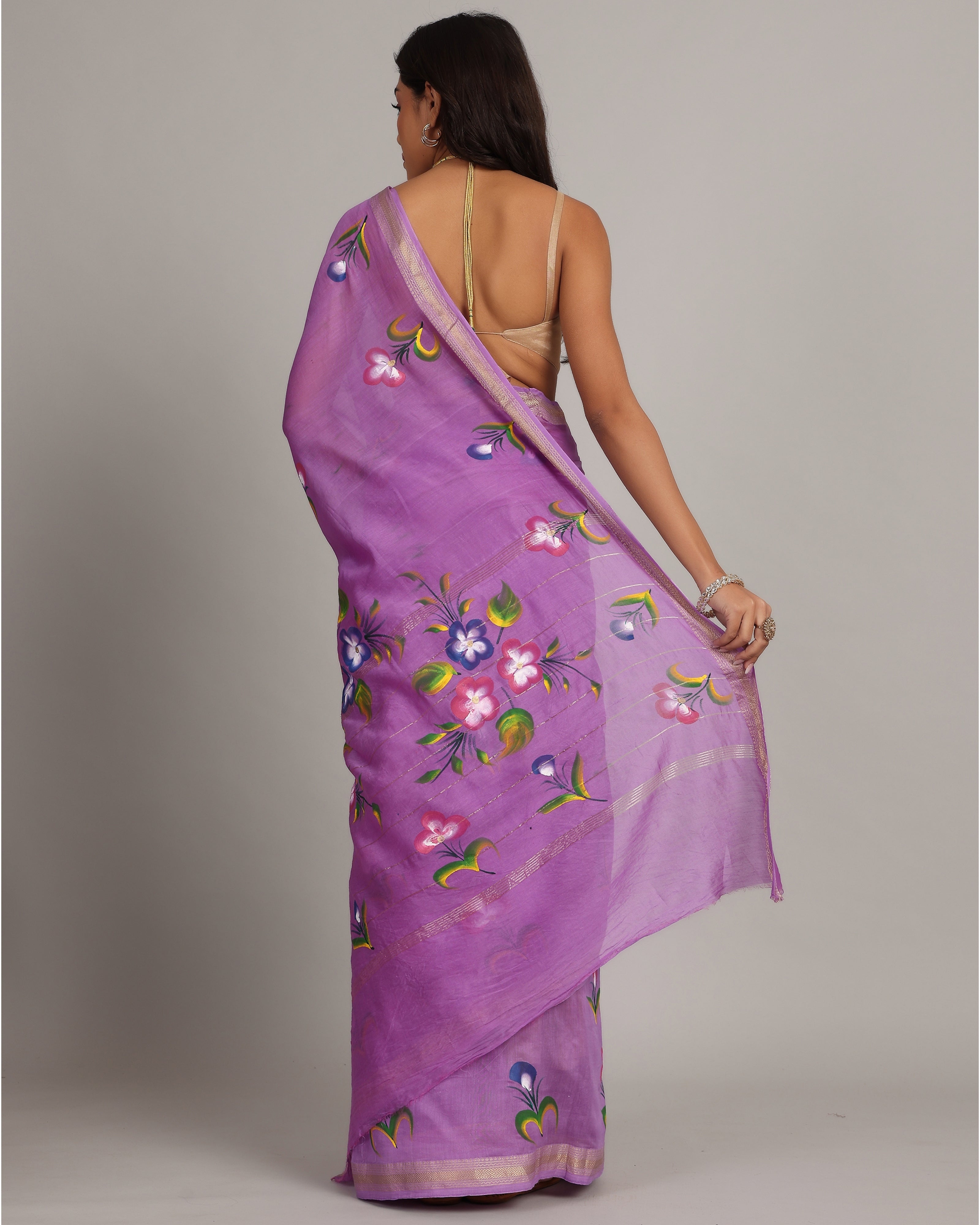 Lilac Floral Maheshwari Saree