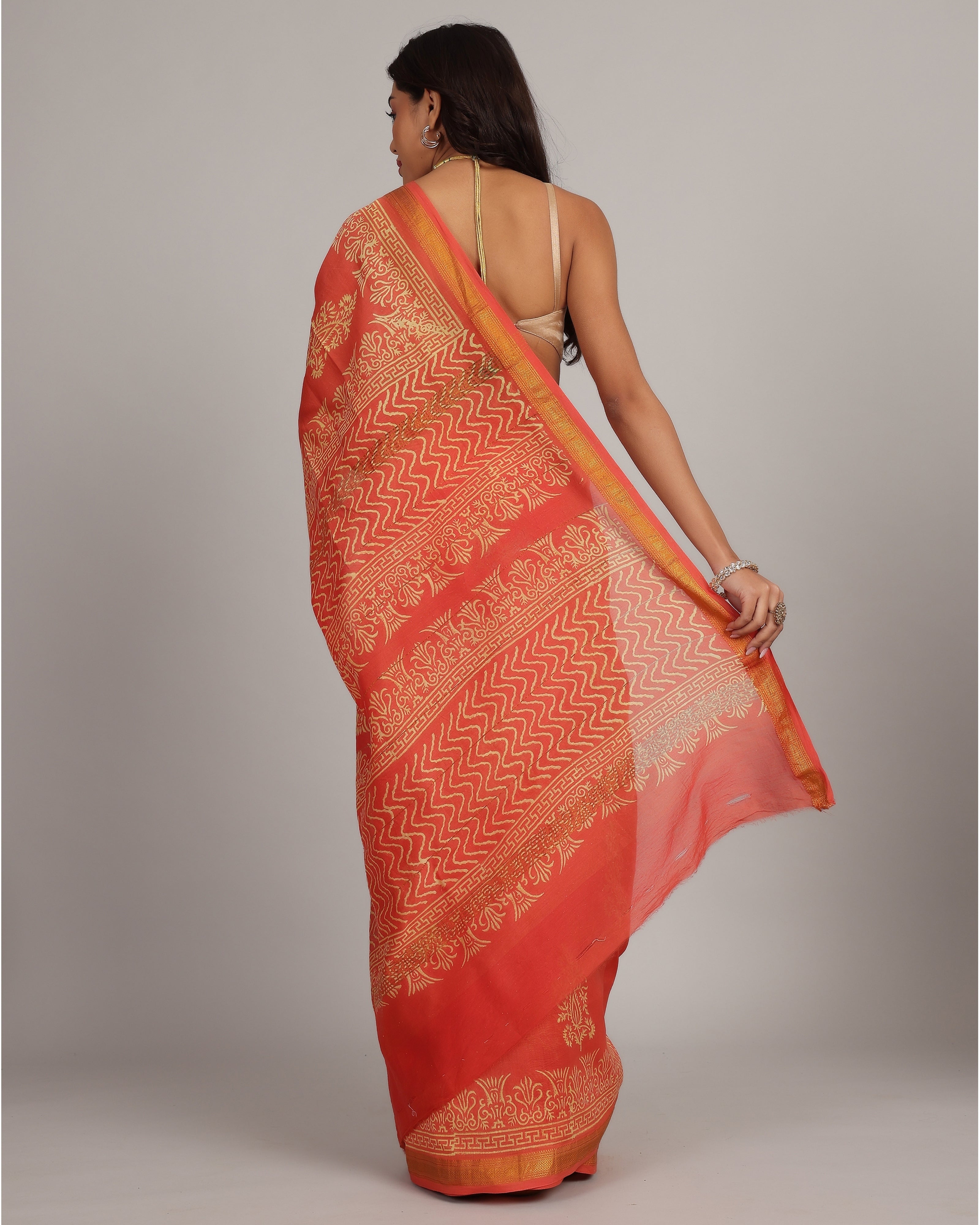 Golden Hour Orange Maheshwari Saree