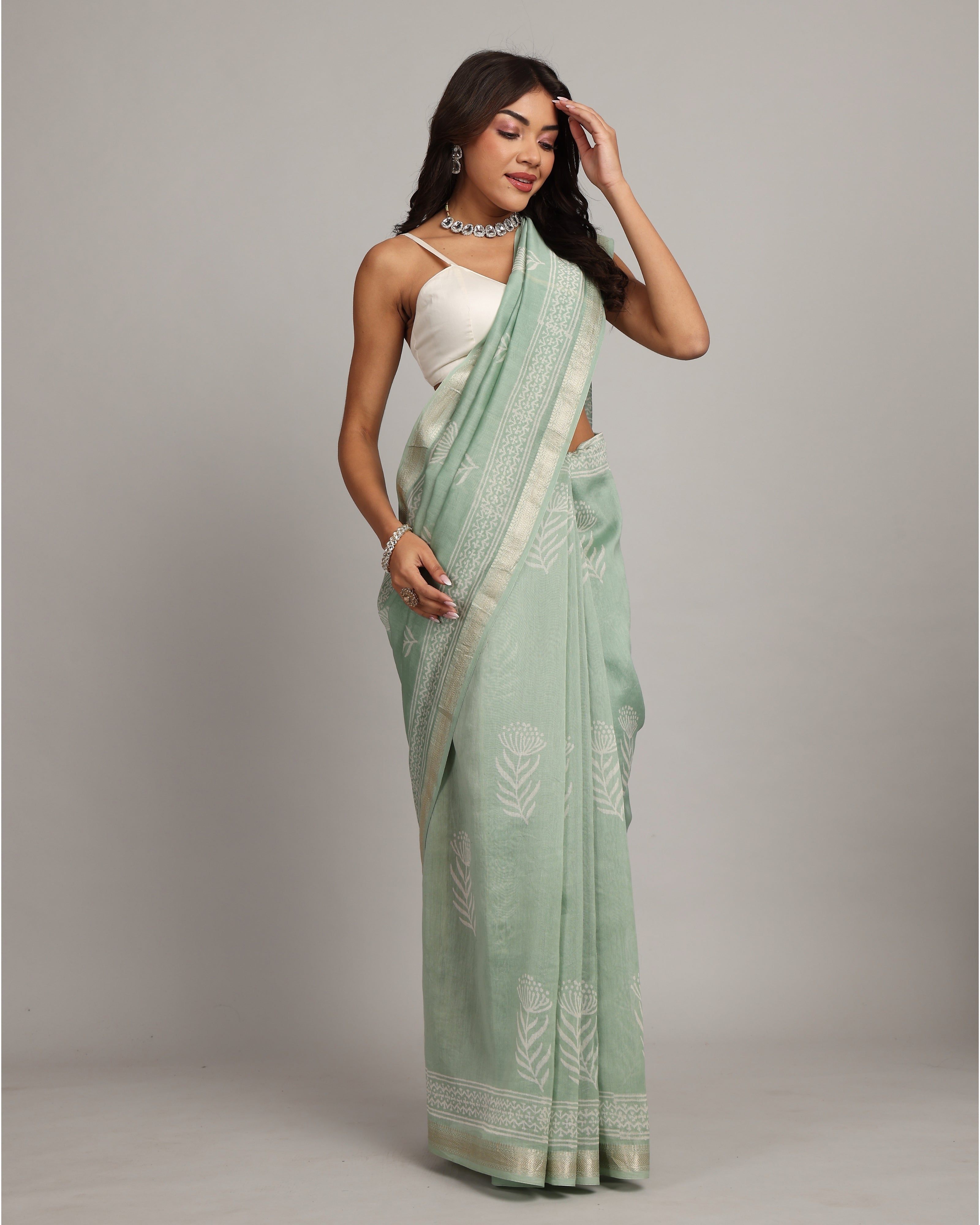 Soft Pastel Green Maheshwari Saree