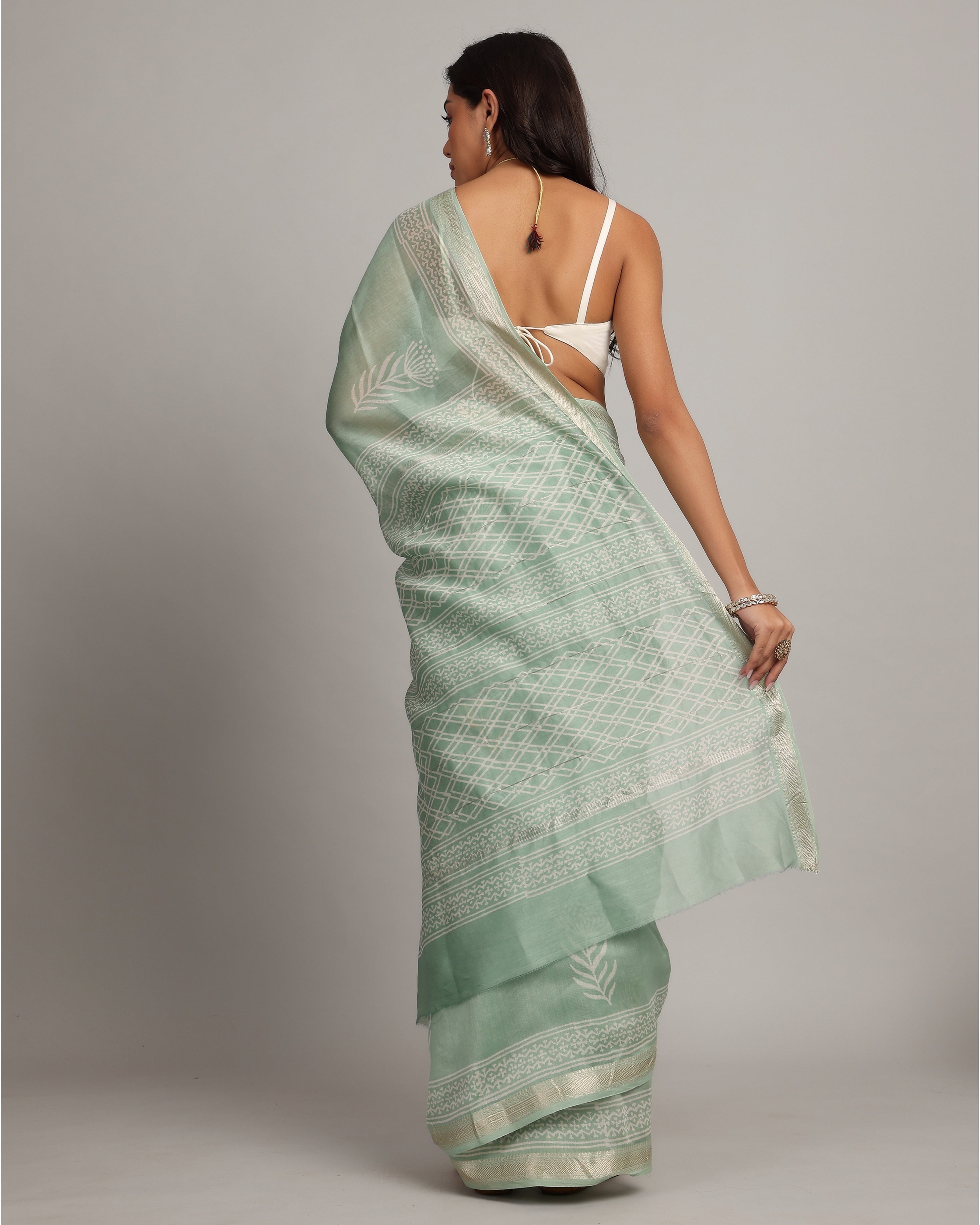 Soft Pastel Green Maheshwari Saree