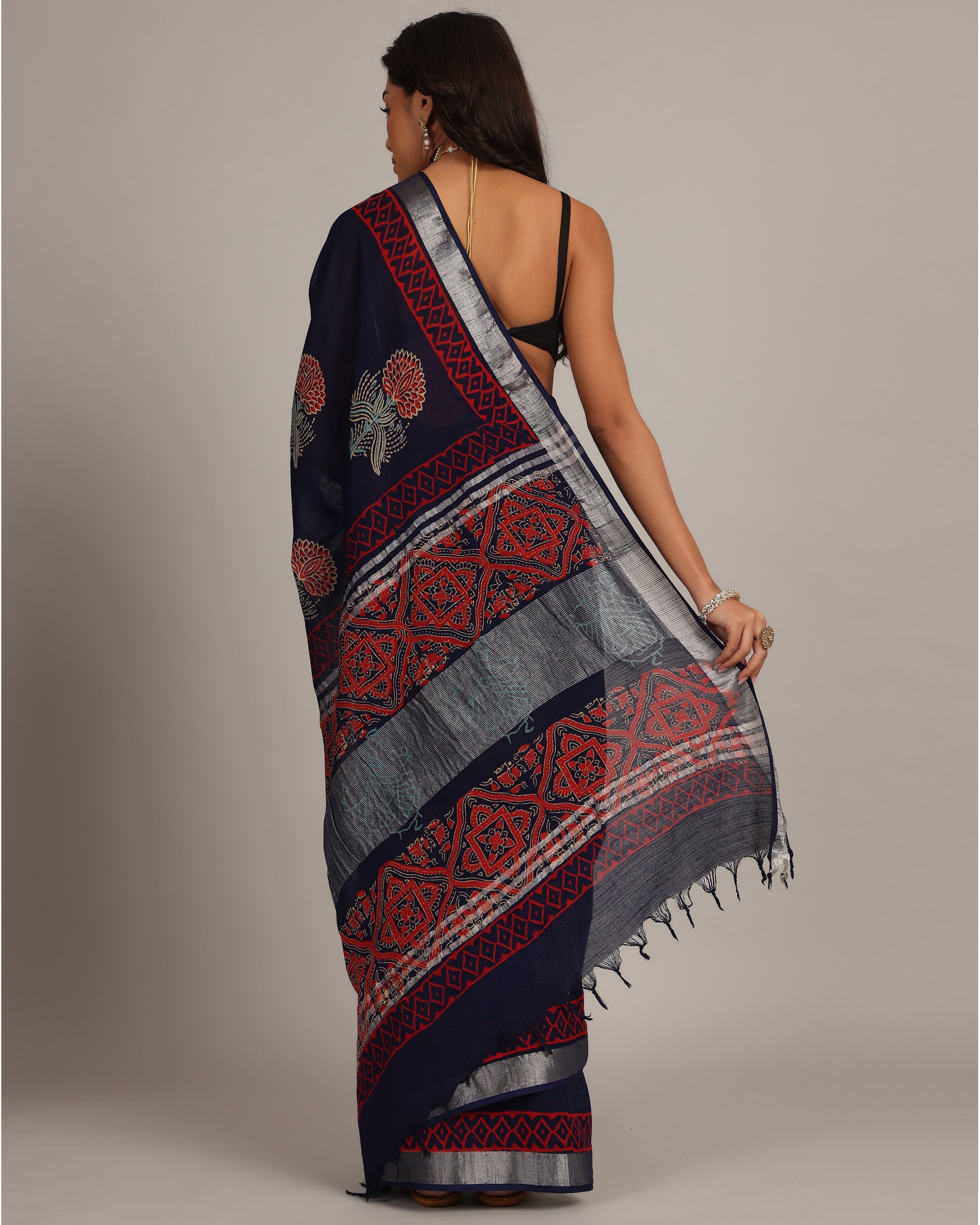 Midnight Blue Cotton Linen Saree