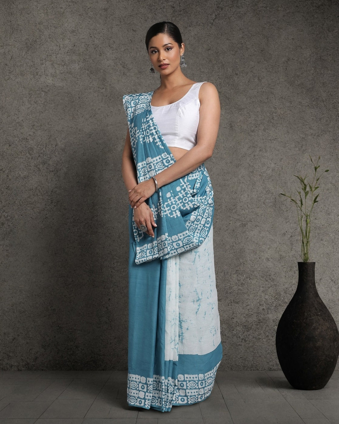 Soft Blue & White Cotton Mulmul Saree