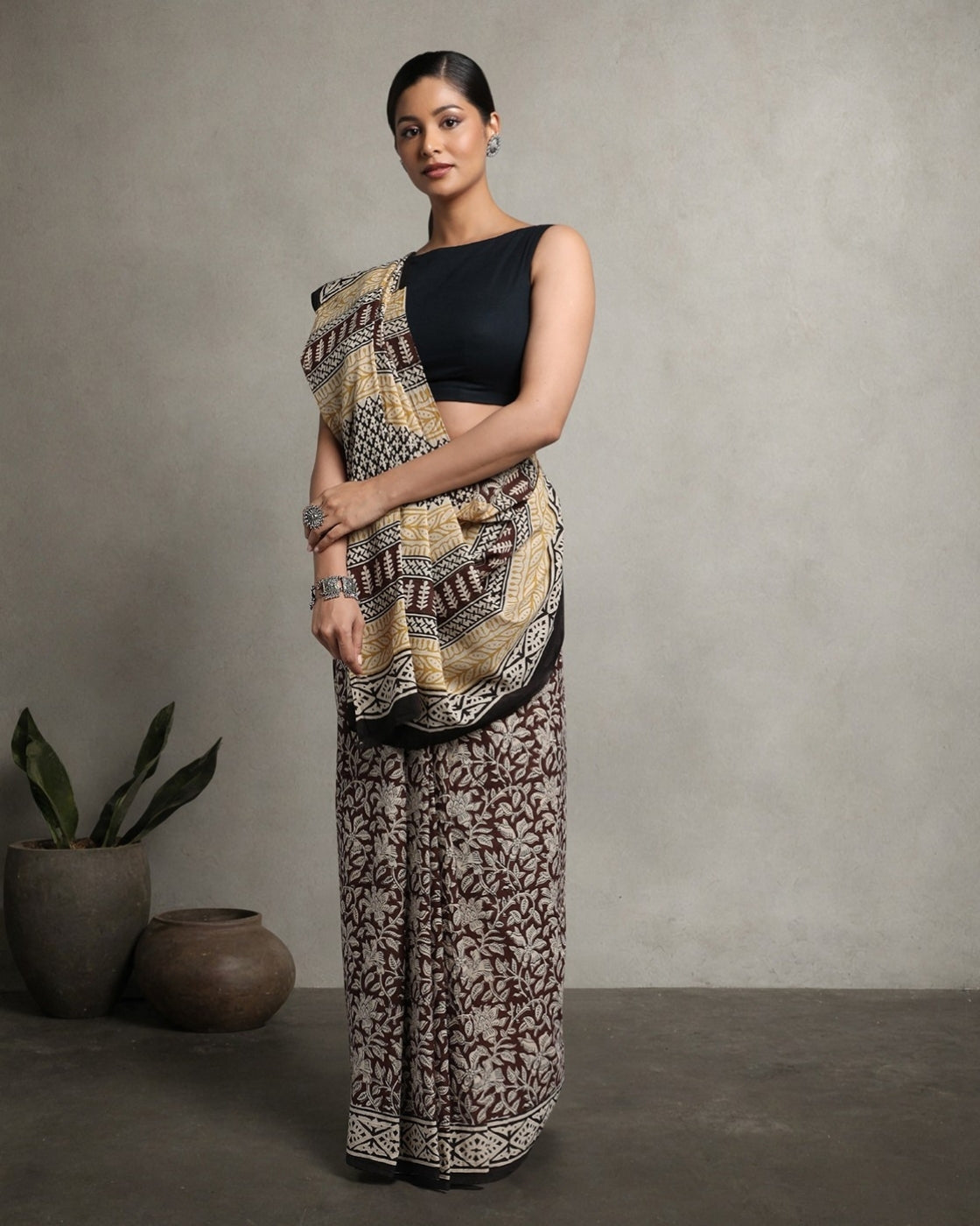Mocha Brown Cotton Mulmul Saree