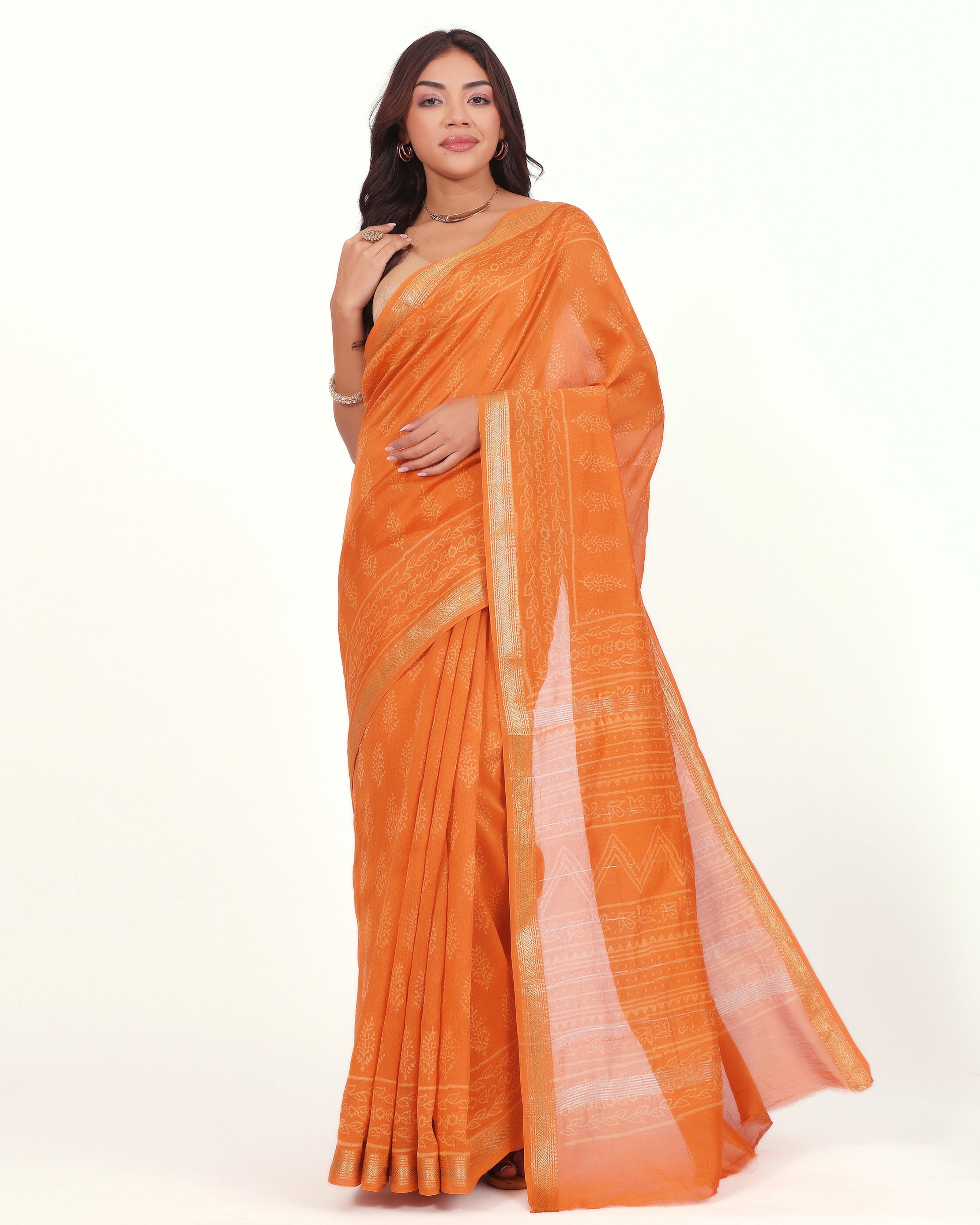 Burnt Orange Maheshwari Saree
