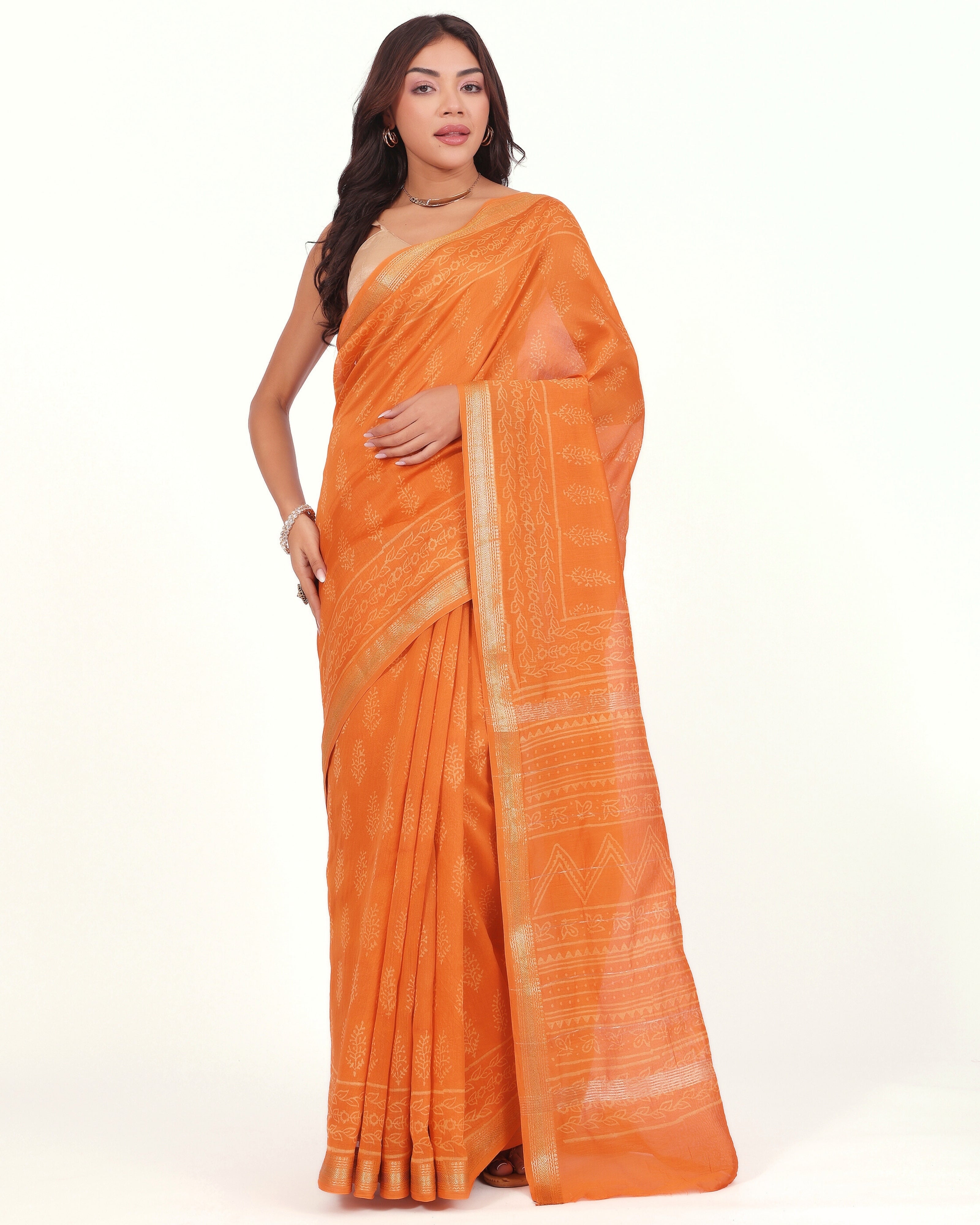 Burnt Orange Maheshwari Saree